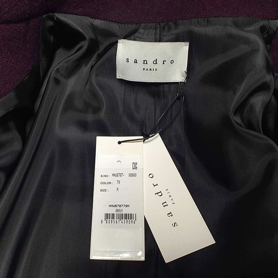 [M] 산드로 베이직 피코트 와인 버건디 새제품 상품이미지4