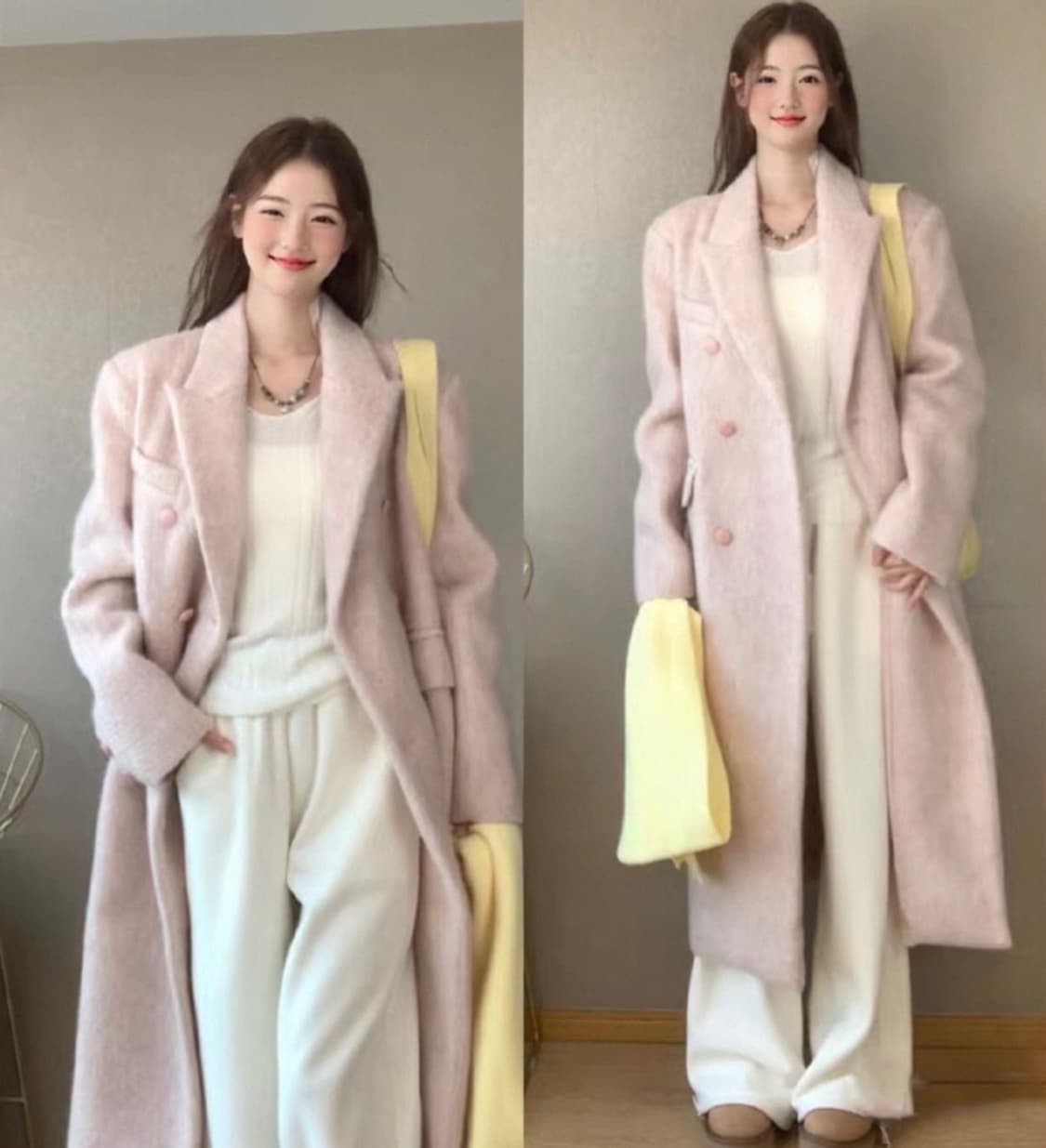 핑크 울 롱코트 상품이미지3