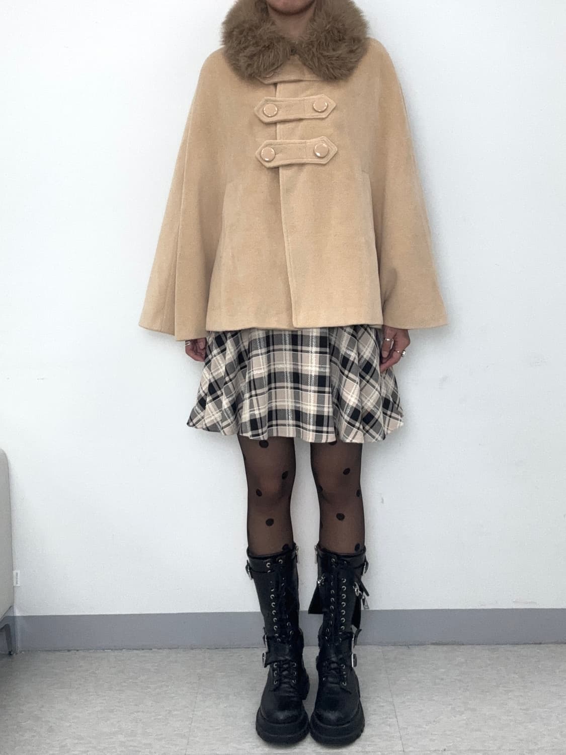 빈티지 베이지 케이프 망토 판쵸 하프 코트 갸루 상품이미지6