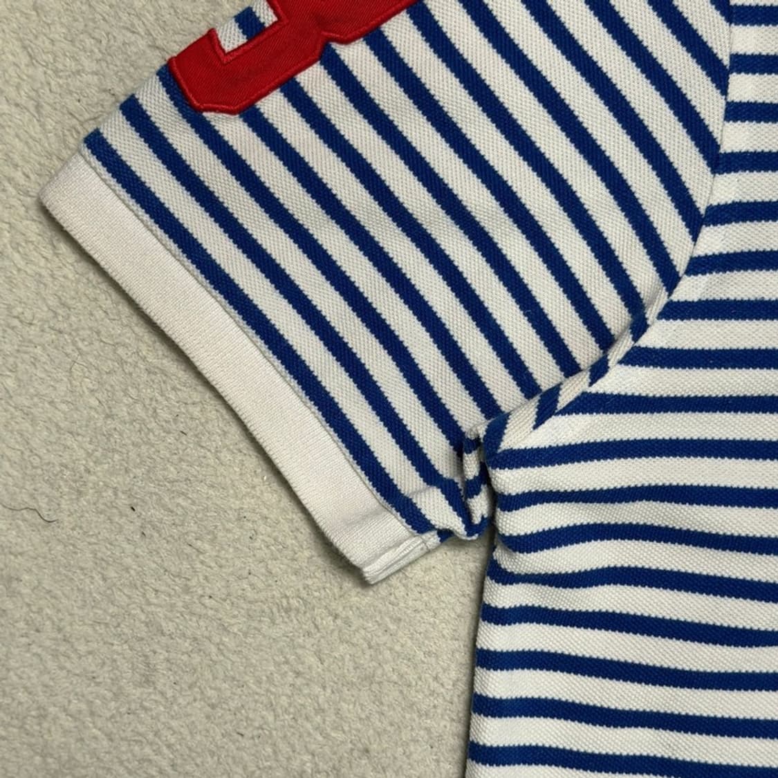 폴로 랄프로렌 빅포니 스트라이프 PK 카라 티셔츠 화이트 블루 L 상품이미지3