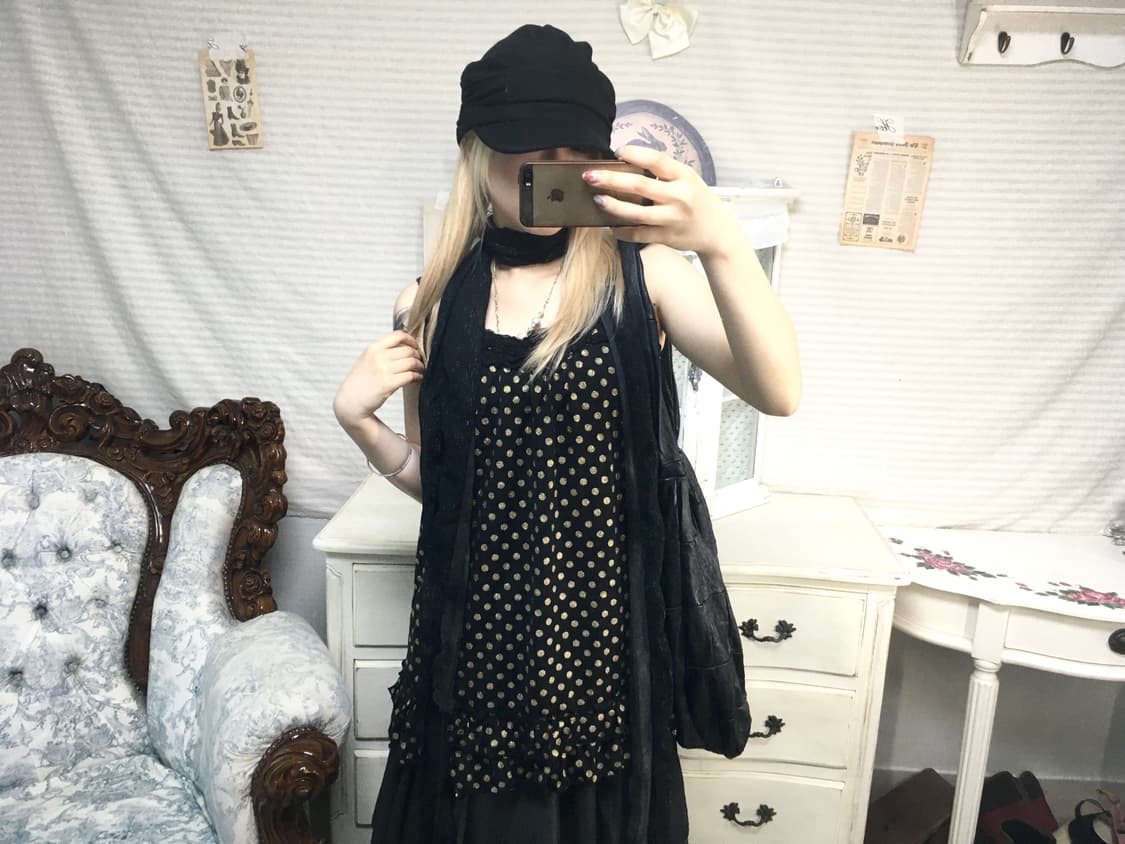 일본빈티지 도트 프릴 홀터 슬리브리스 상품이미지3