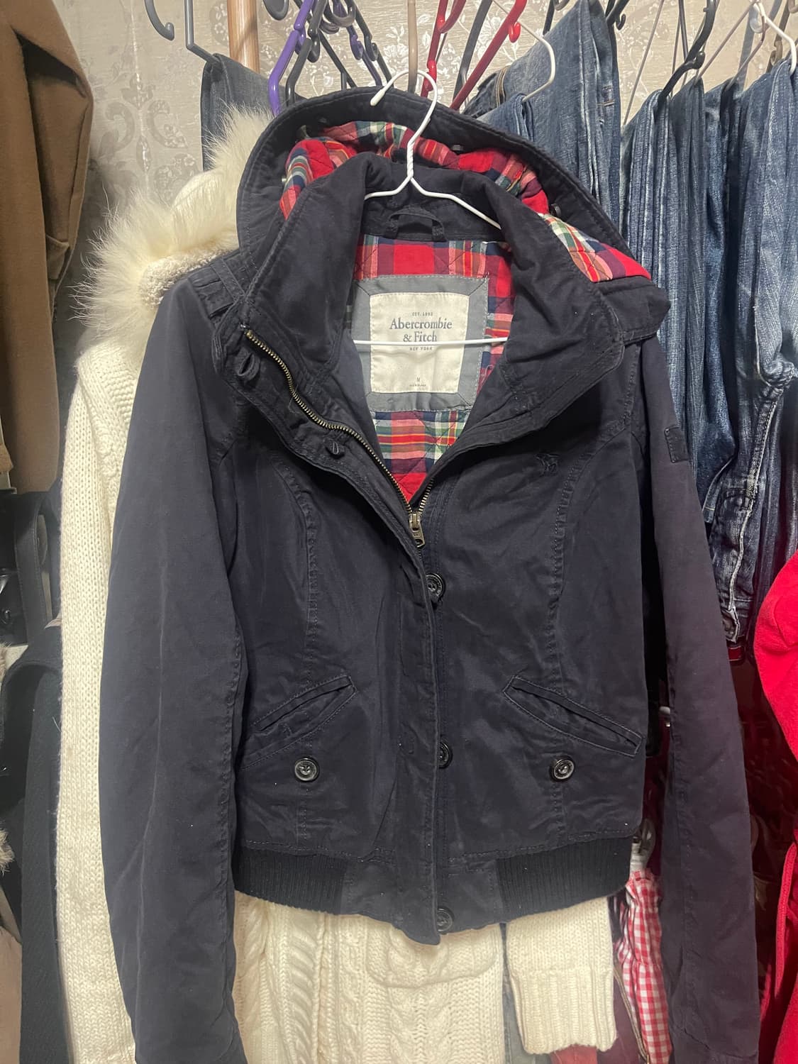 아베크롬비 피치 여성 네이비 후드 점퍼 / 야상 / 숏패딩 상품이미지1