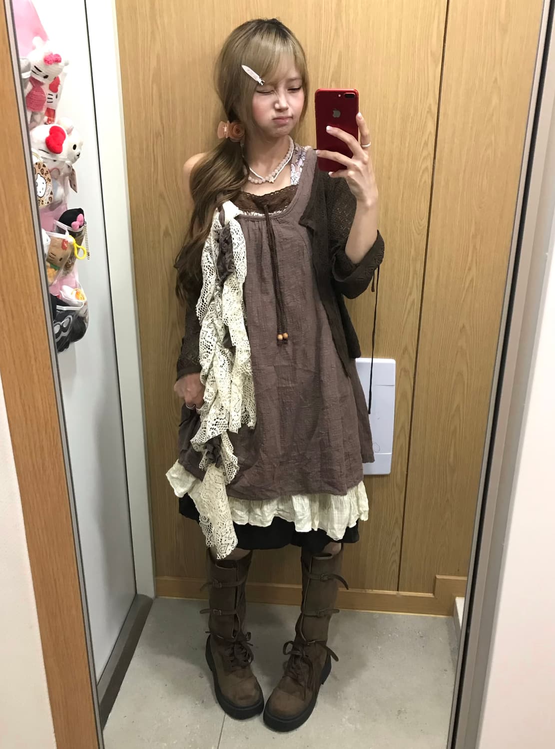 브라운 니혼진 모리걸 레이스 플라워 코디세트 상품이미지1