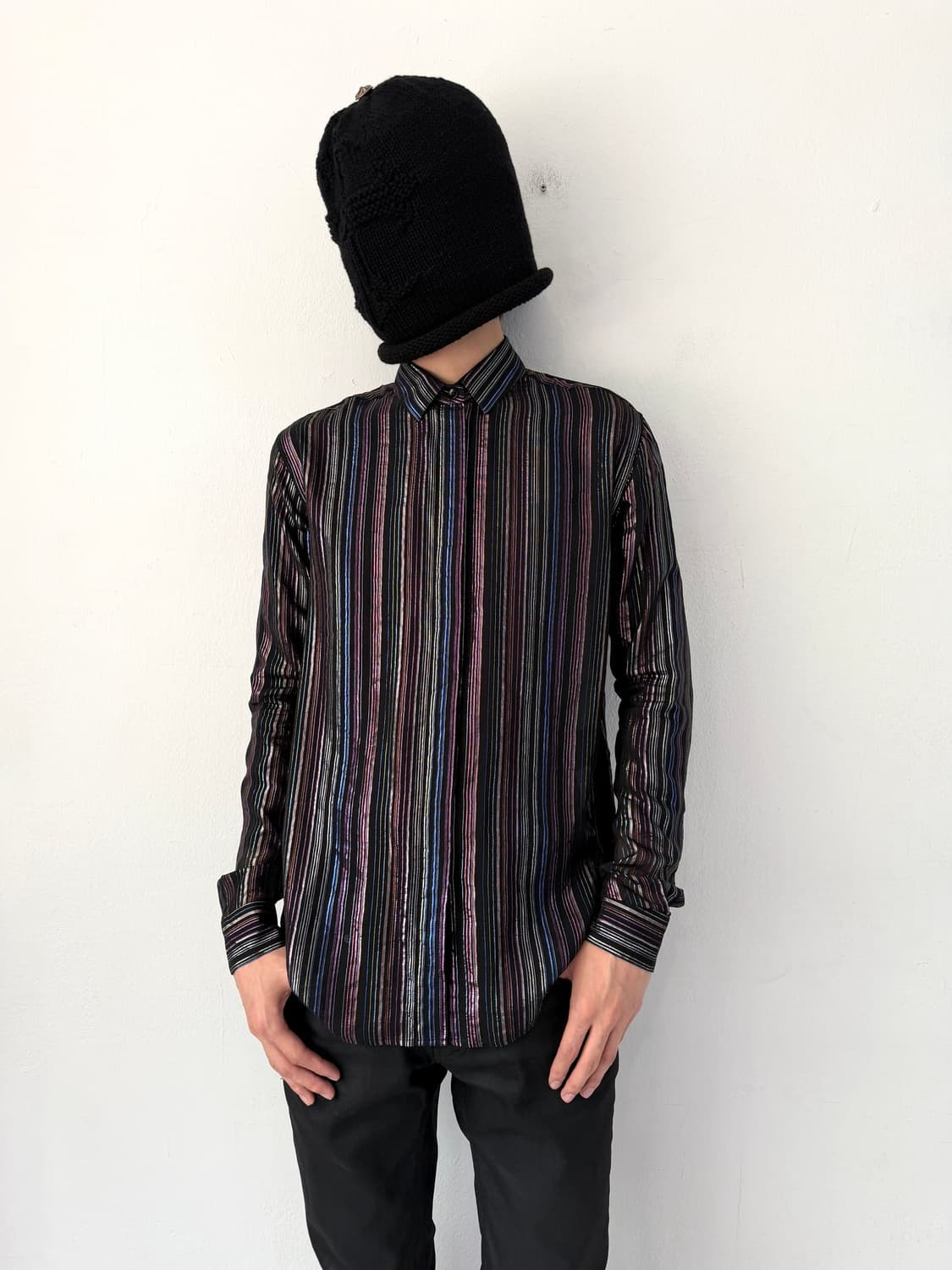 생로랑 18SS 메탈릭 스트라이프 실크 셔츠 상품이미지2