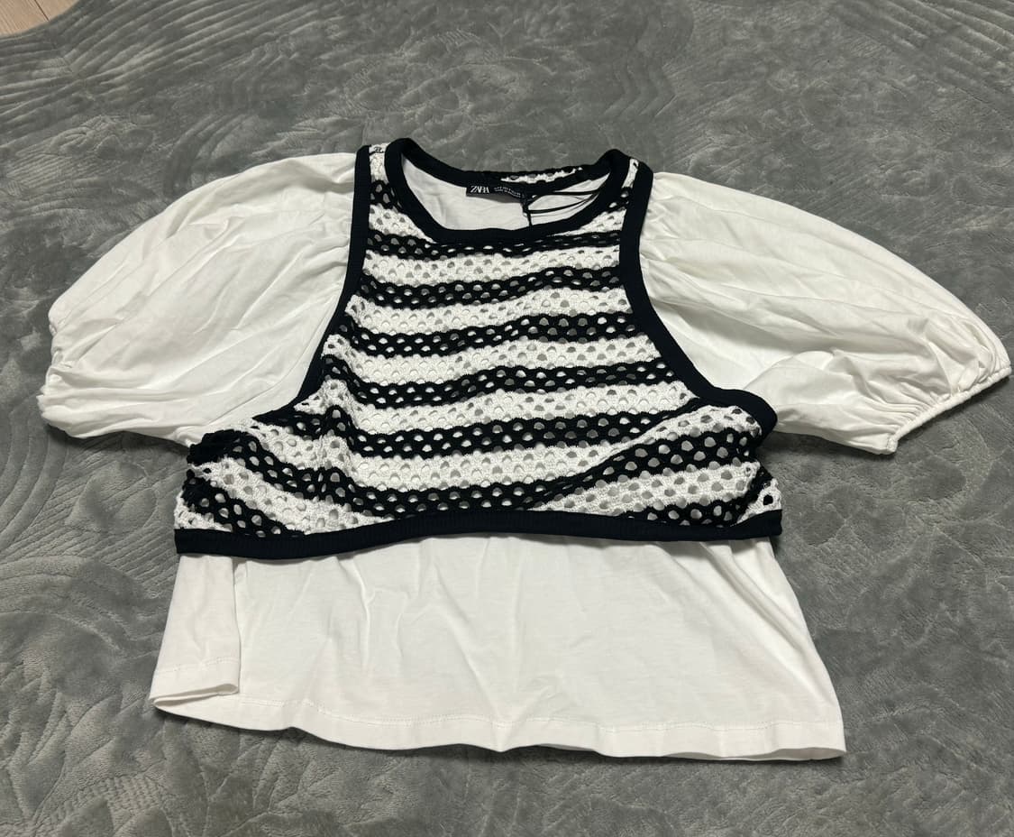 자라 zara 콤비 반팔블라우스 상품이미지1