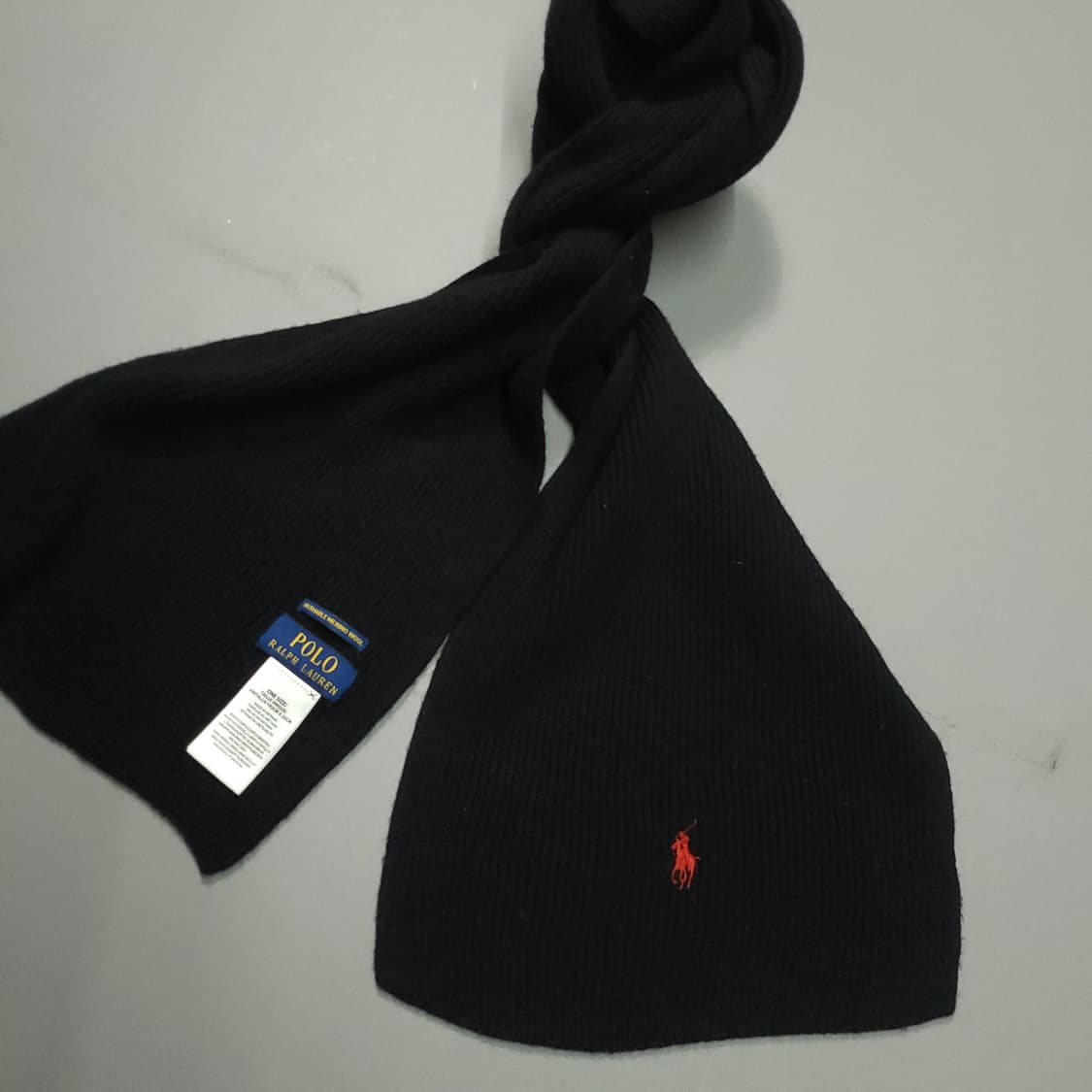 폴로 랄프로렌 신형 QR택 메리노울 머플러 블랙 상품이미지1