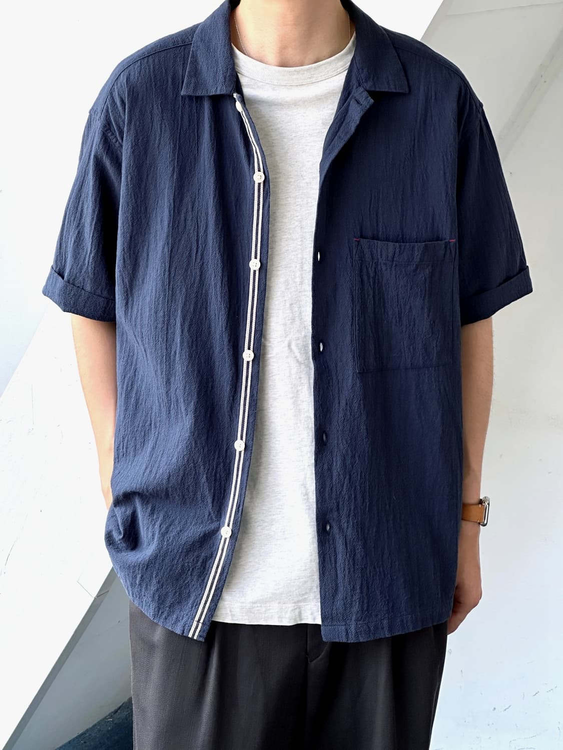 Natural cotton woven fabric H/S shirt 상품이미지9