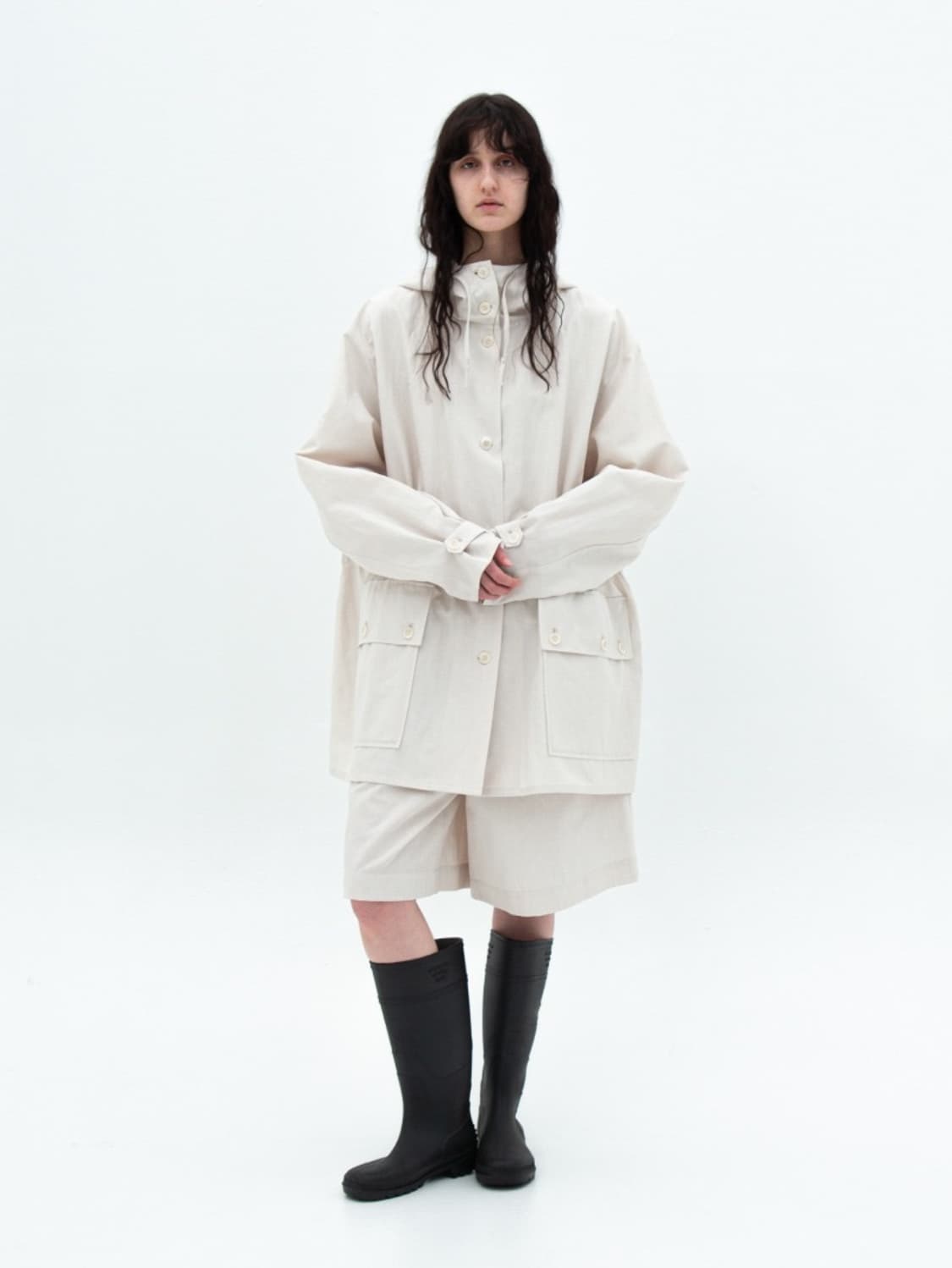 Linen hood half coat 상품이미지1