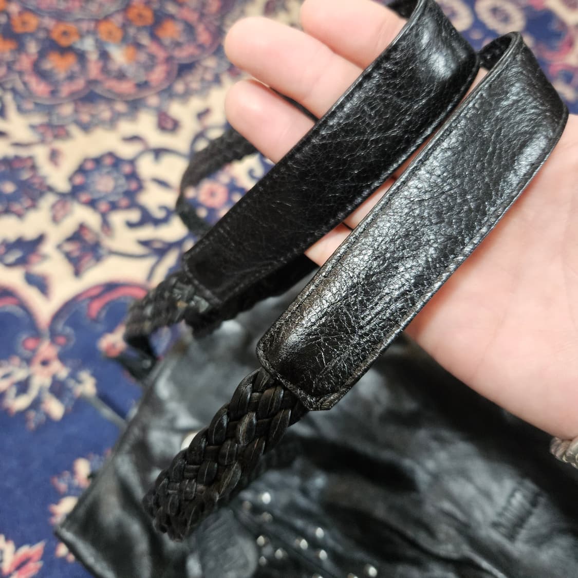 DALIFEAT 스터드 가죽 센터로고 보헤미안 토트백 상품이미지7