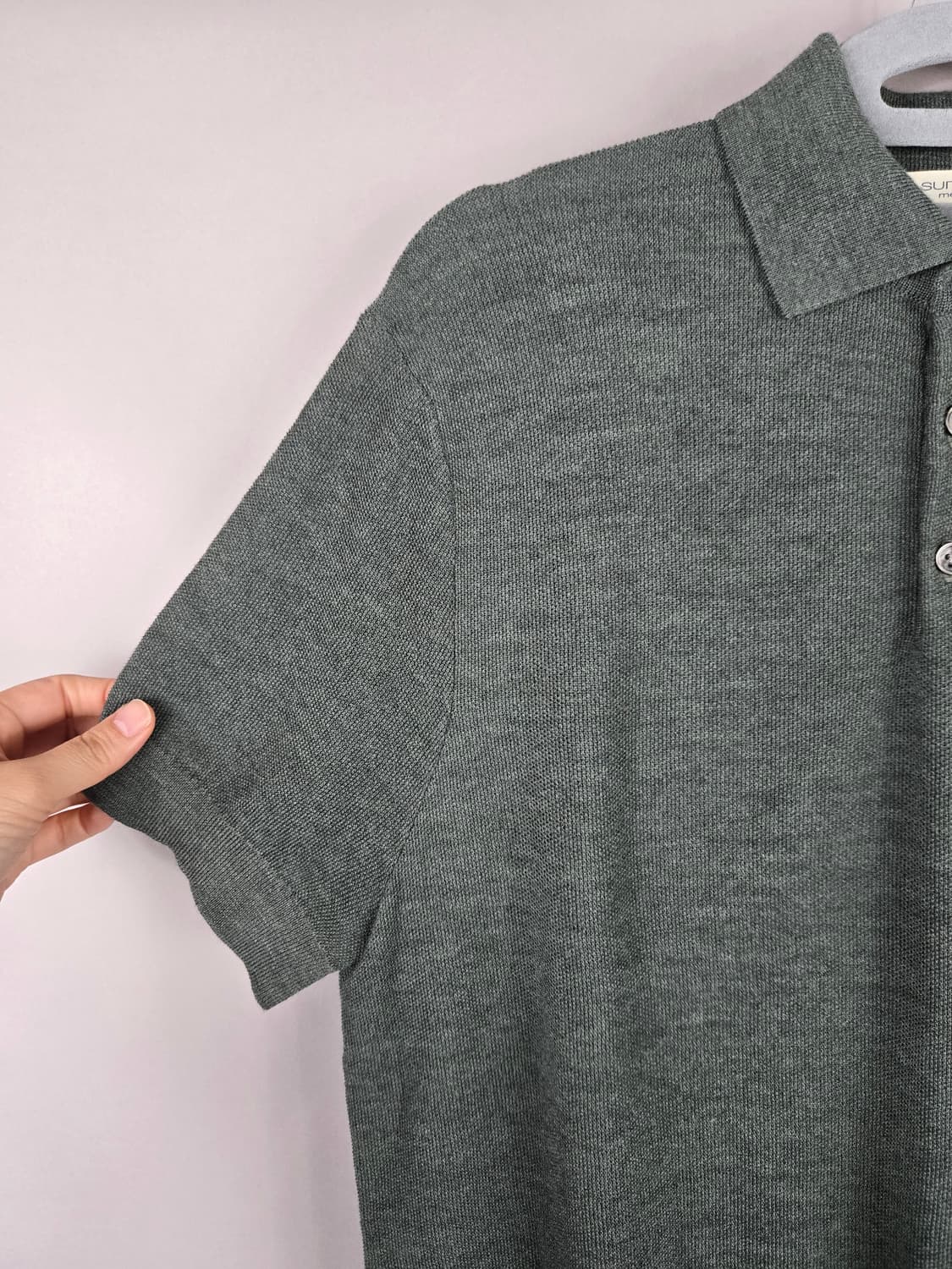 [무료배송]수트서플라이 M 남성 메리노 울100 카라 반팔 니트 상품이미지3