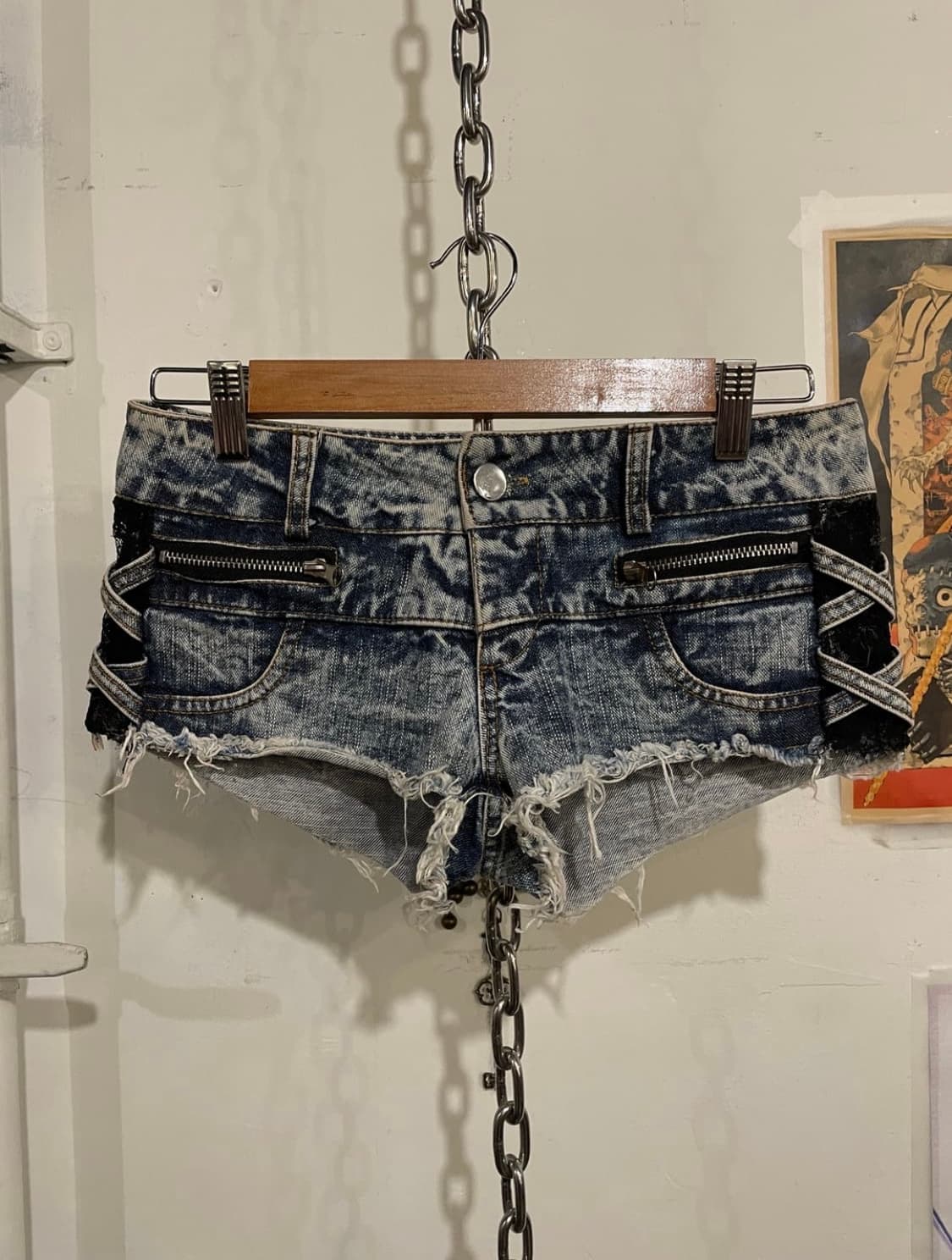 사이드 시스루 레이스 그런지 데님 숏팬츠 갸루 상품이미지1