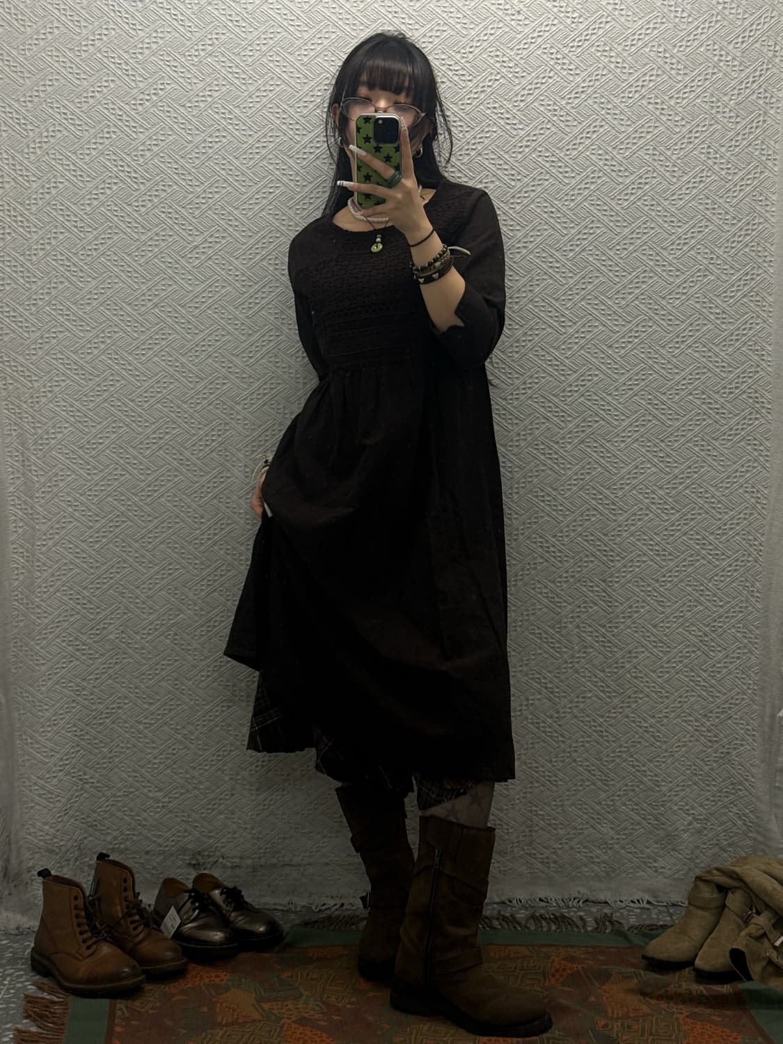 빈티지 코지 잔꽃 뜨개 아방핏 셔링 베이비돌 롱원피스 K0068 상품이미지2