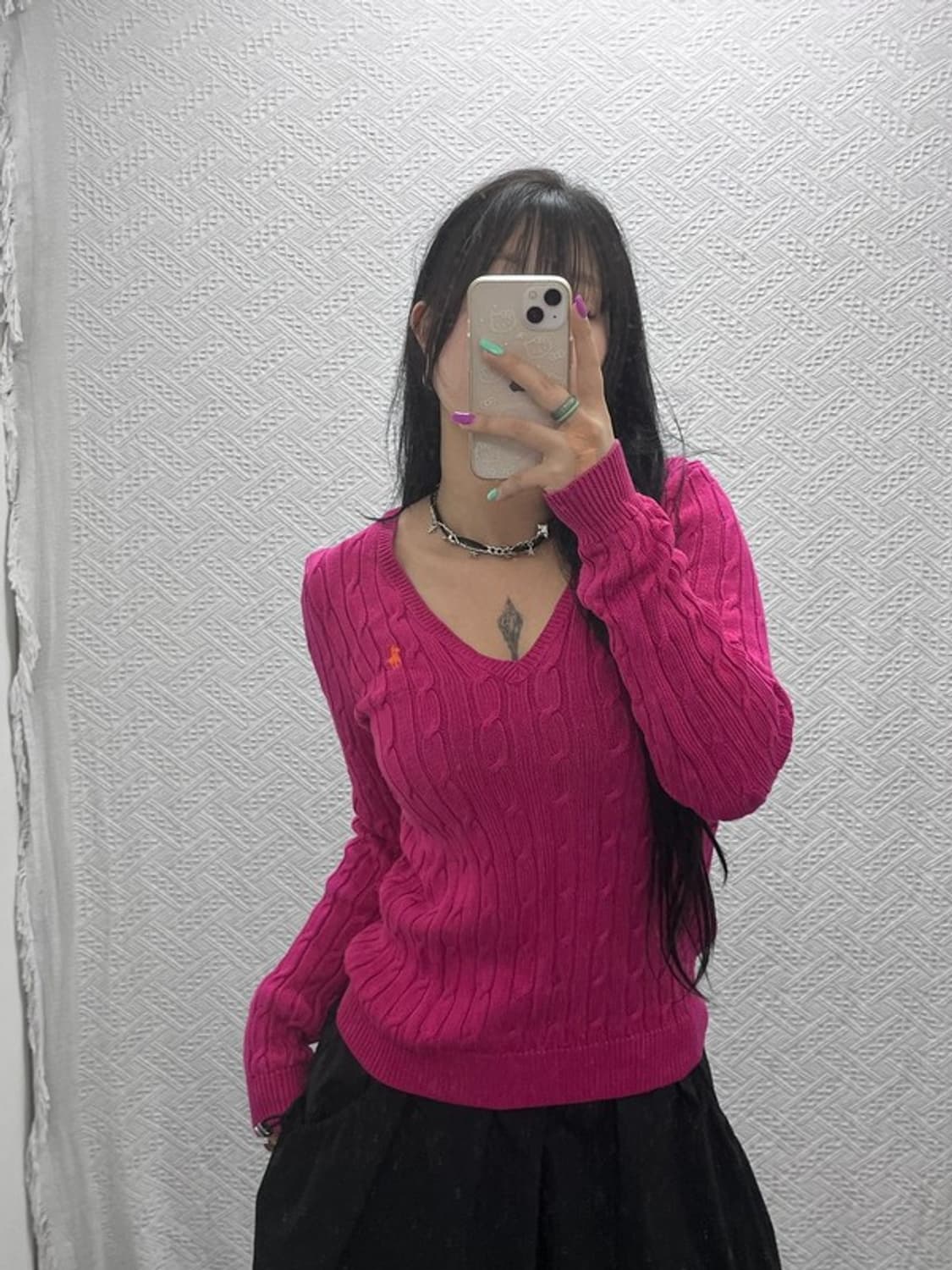 폴로 랄프로렌 Y2K 여리핏 핫핑크 케이블 꽈배기 니트 M C07285 상품이미지2