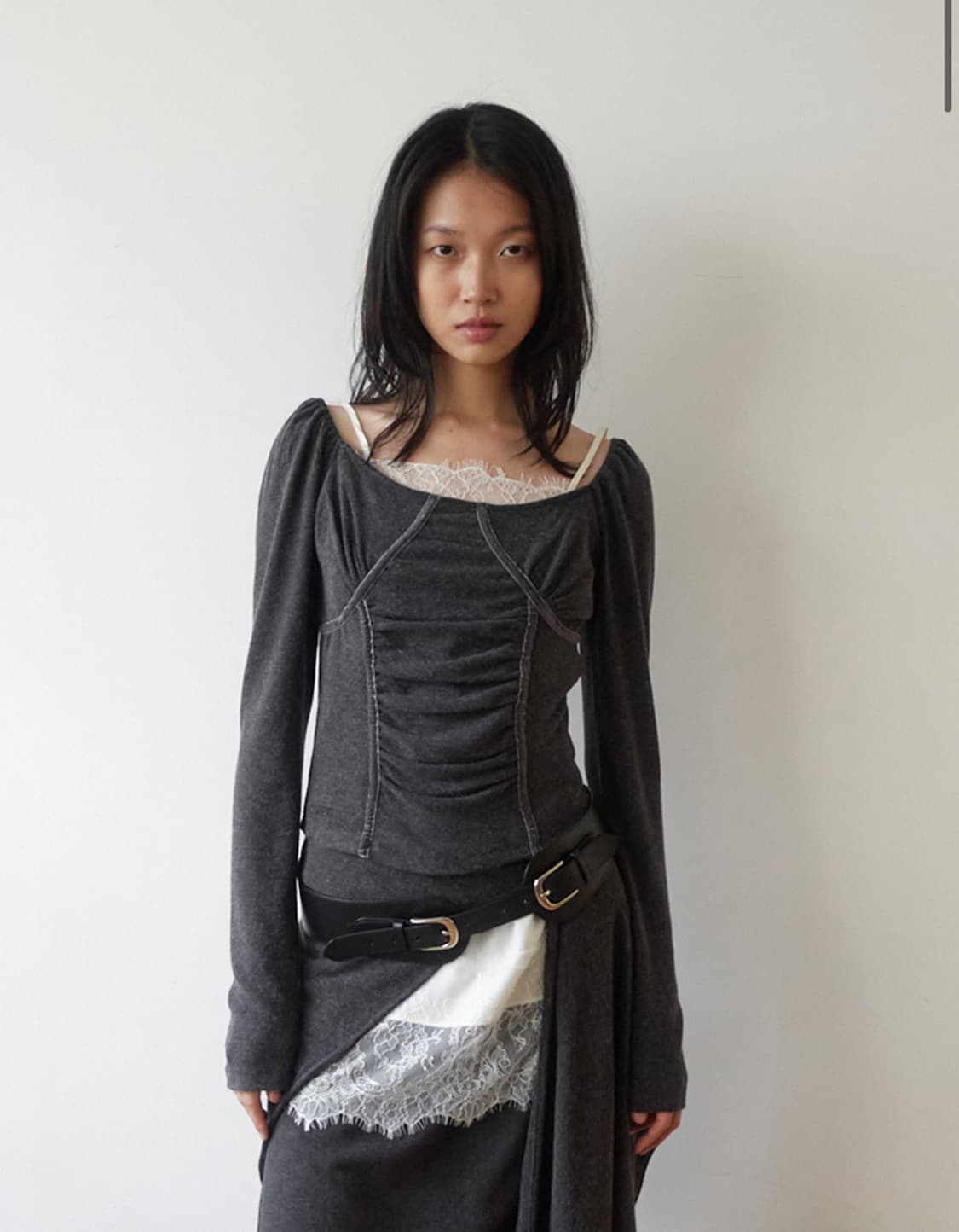 Ruched Shirring Top / Charcoal 상품이미지1
