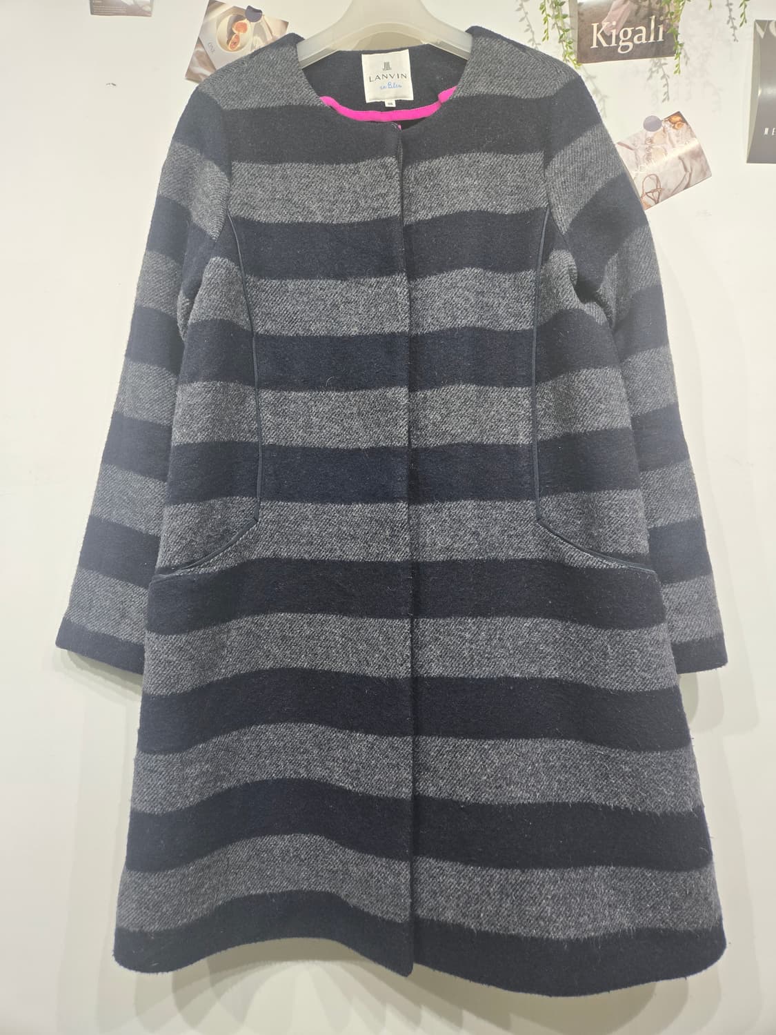 랑방 줄무늬 모직 코트 블랙/회색 상품이미지3