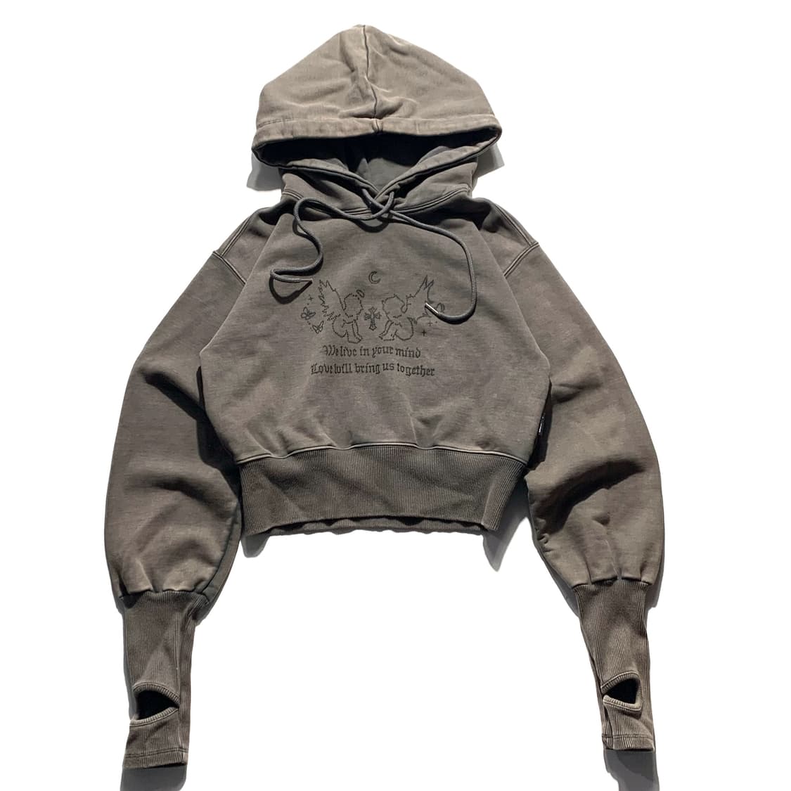 쓰리타임 페어리 핑거홀 크롭 후드티 상품이미지1