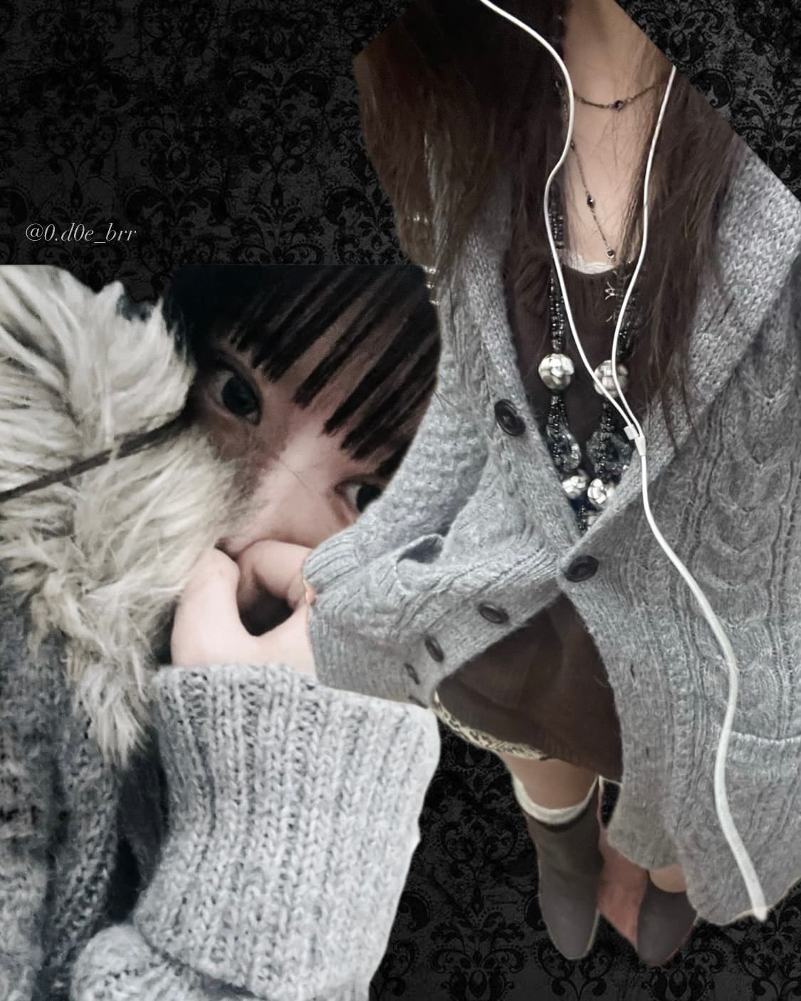 퍼 트리밍 롱 그레이 가디건 상품이미지1