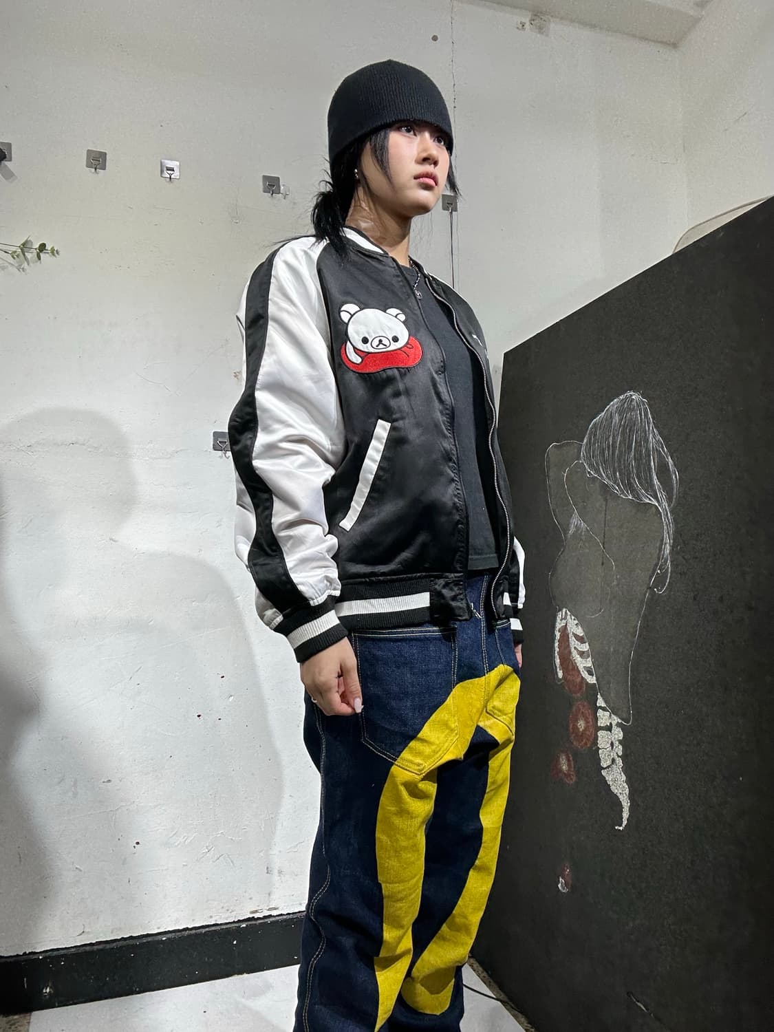 일본빈티지 리락쿠마 Rilakkuma 블랙 스카잔 L 상품이미지3