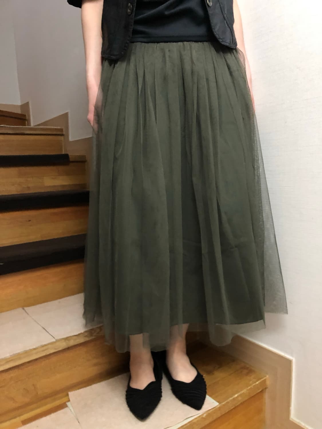 빈티지 카키 레이스 롱 스커트 상품이미지2