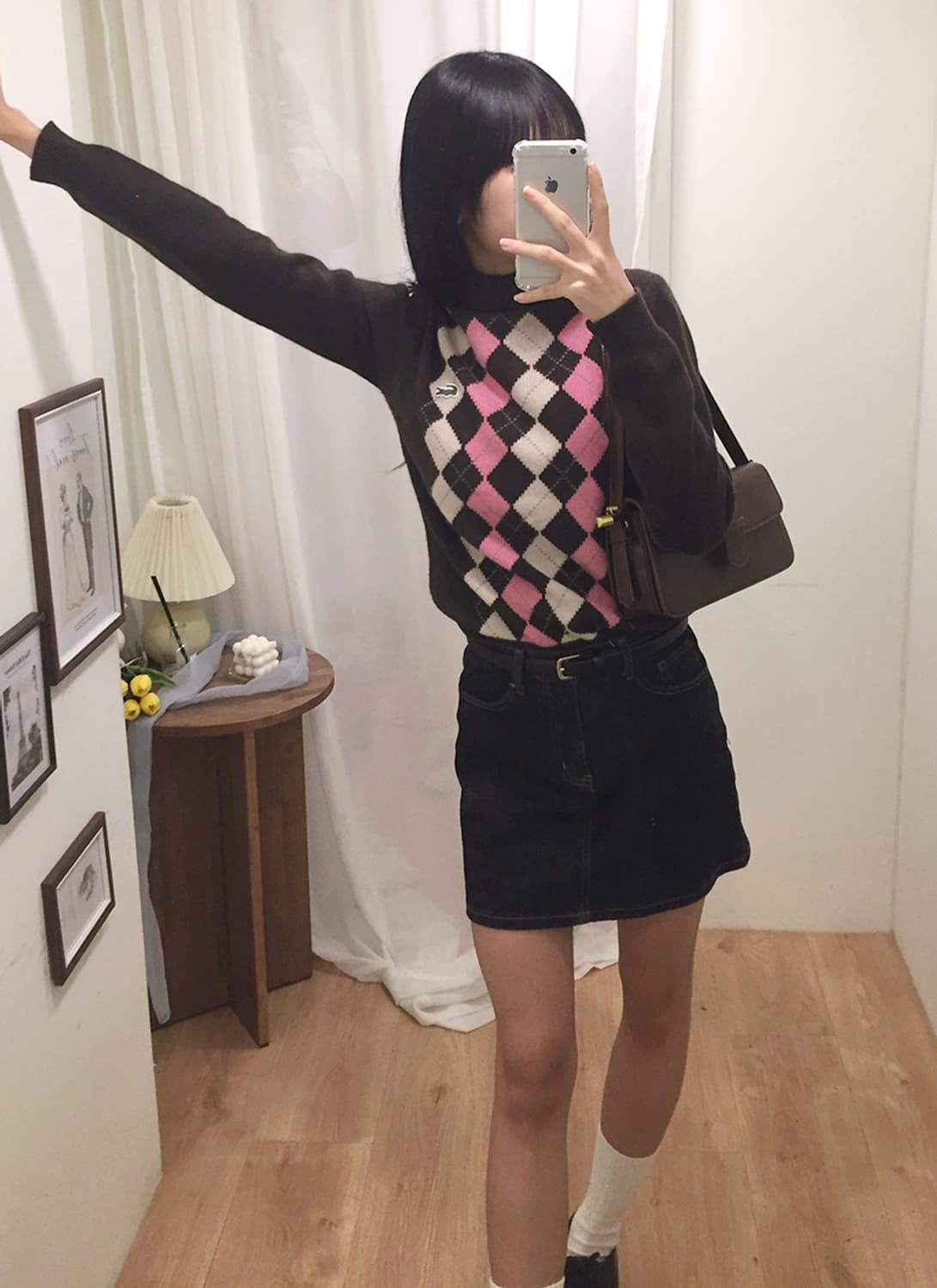 여성 라코스테 아가일패턴 목폴라니트 95 상품이미지3