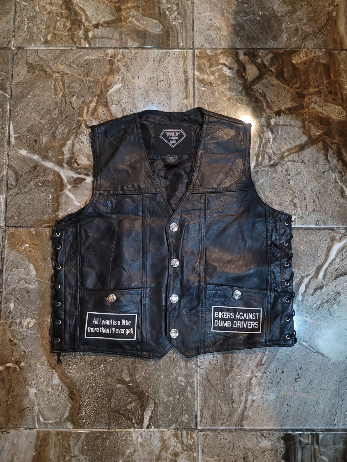 usa 블랙 가죽 바이커 조끼 뒷면에 독수리 패치 상품이미지2