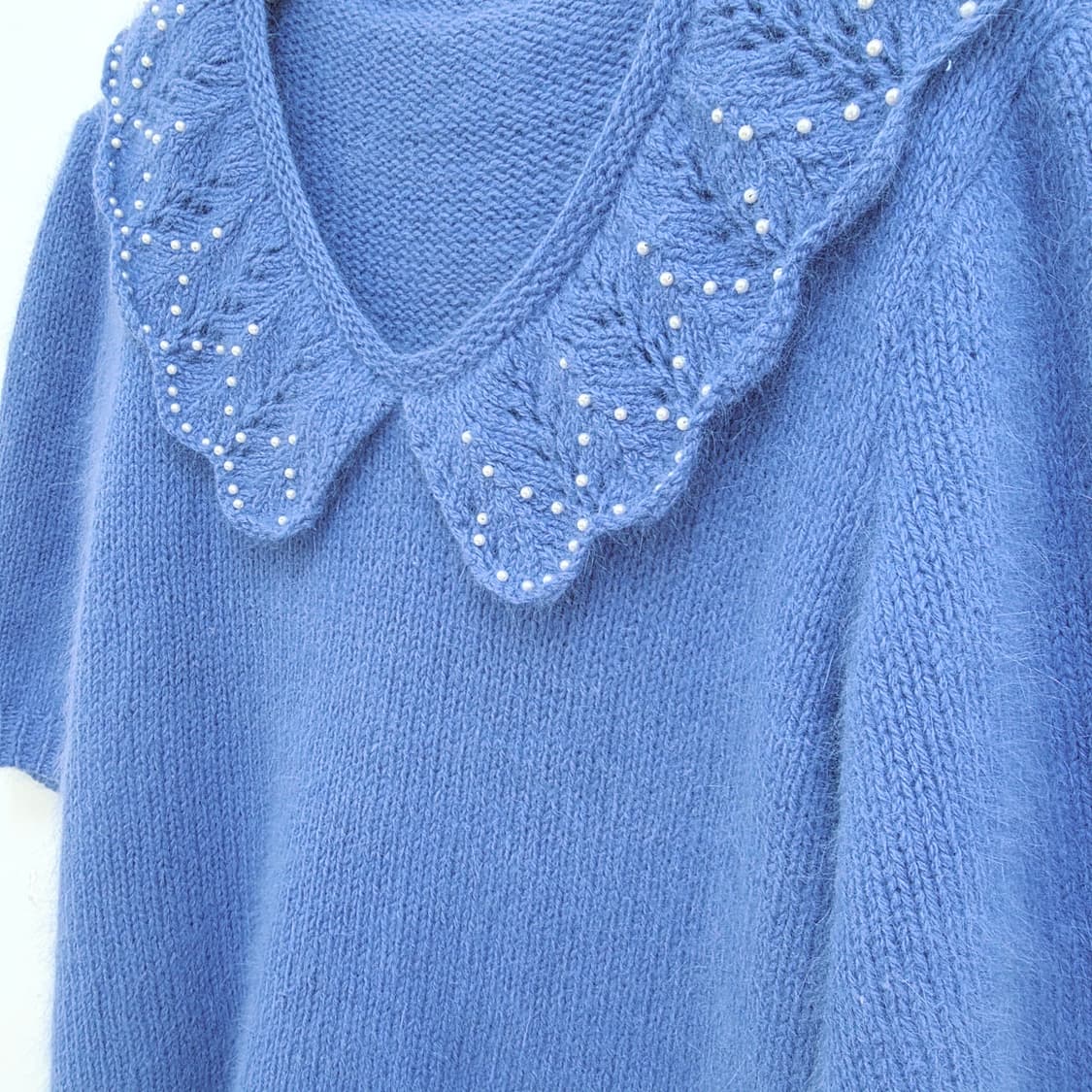 베이비블루  앙고라 빅카라 진주 반팔니트 상품이미지5