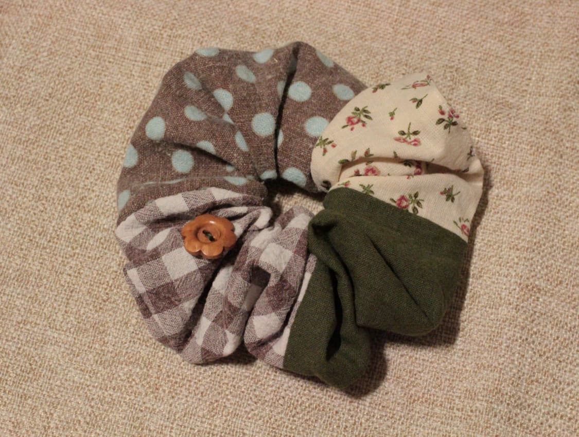 핸드메이드 패치워크 단추 스크런치 상품이미지5