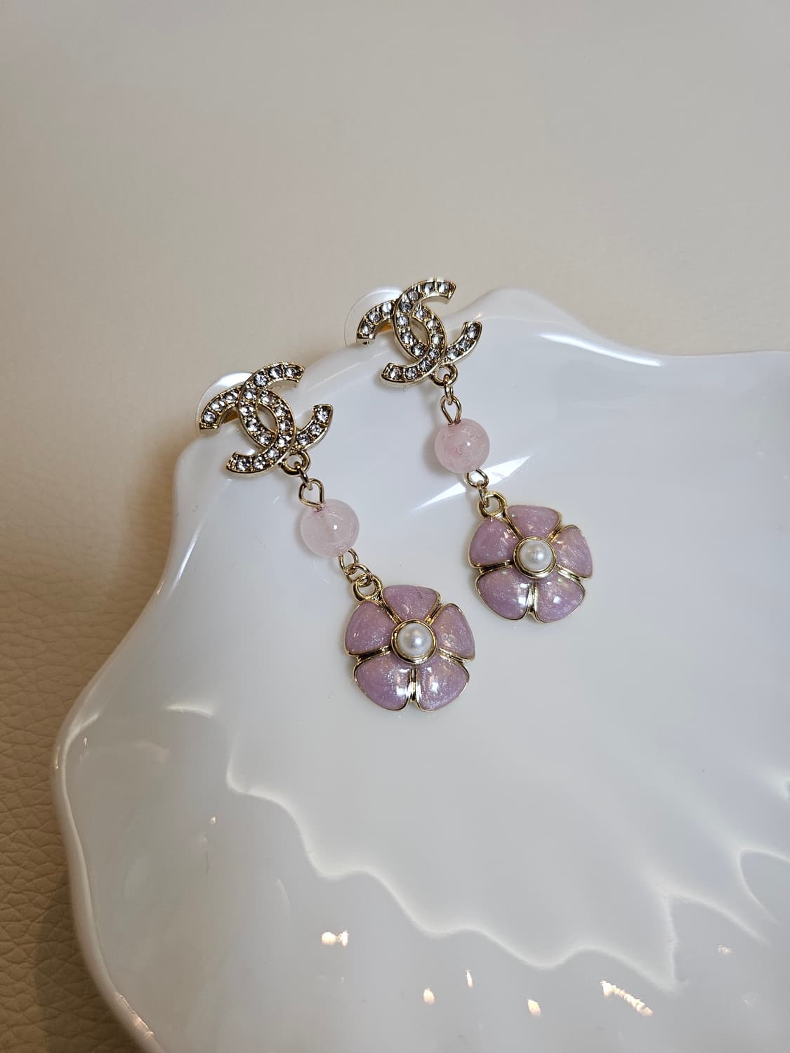 샤넬 핑크플라워 큐빅CC 드롭귀걸이  업사이클링 상품이미지2