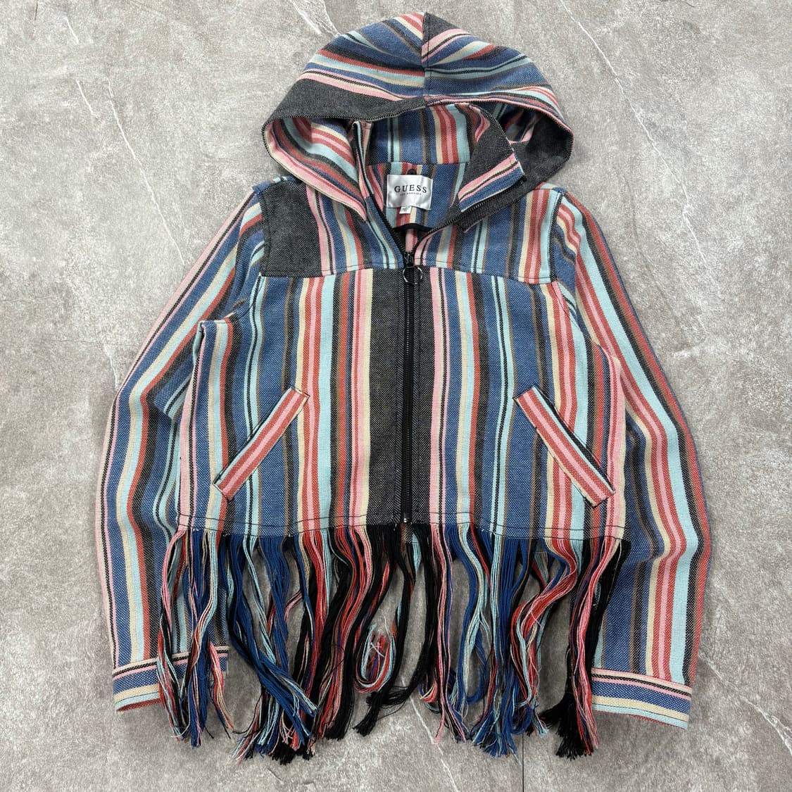 GUESS Fringed Striped Zip Front Hooded J 상품이미지1
