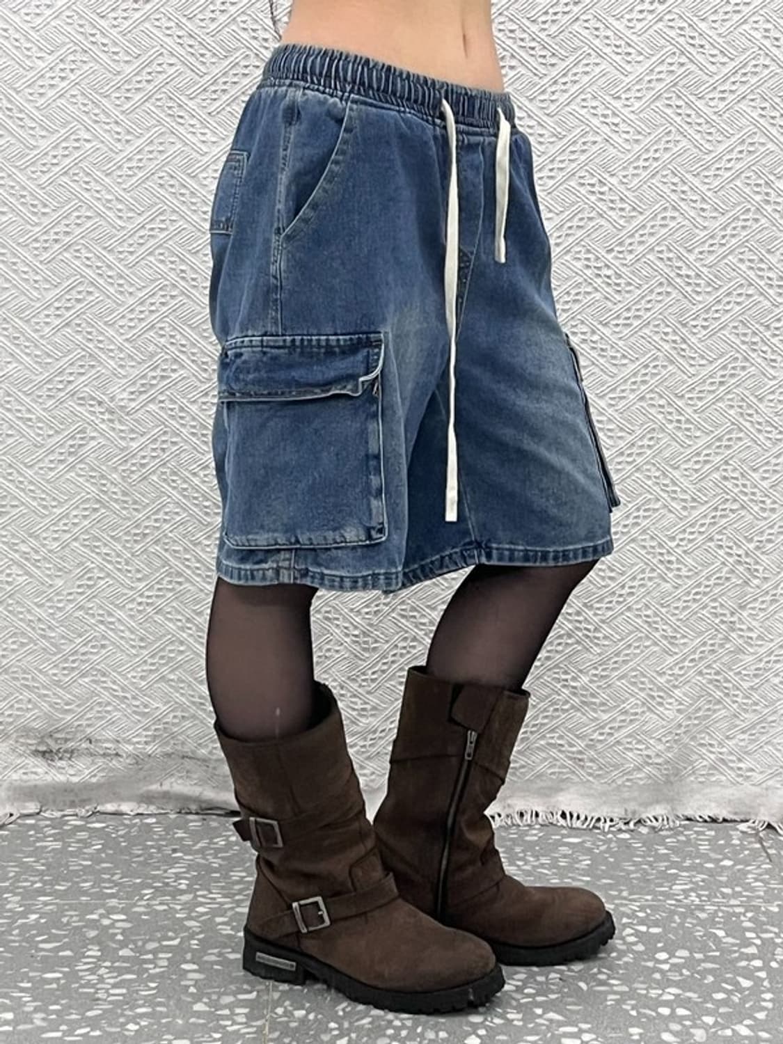 빈티지 캐주얼 밴딩 데님 버뮤다 카고 반바지 XS C11008 상품이미지1