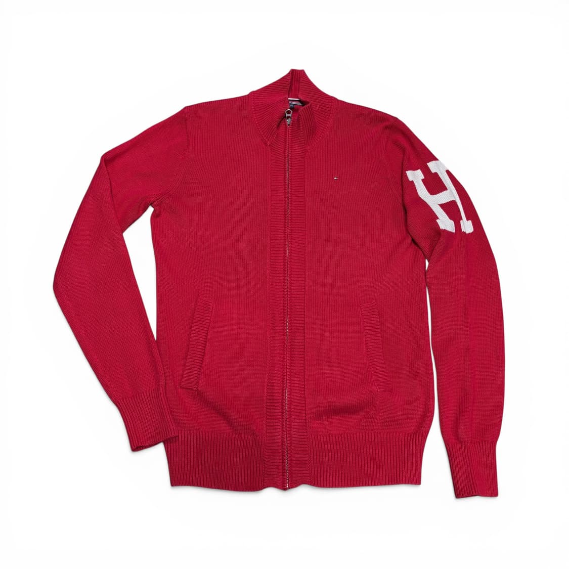 우먼L 타미힐피거 레드 H로고 니트집업 상품이미지1