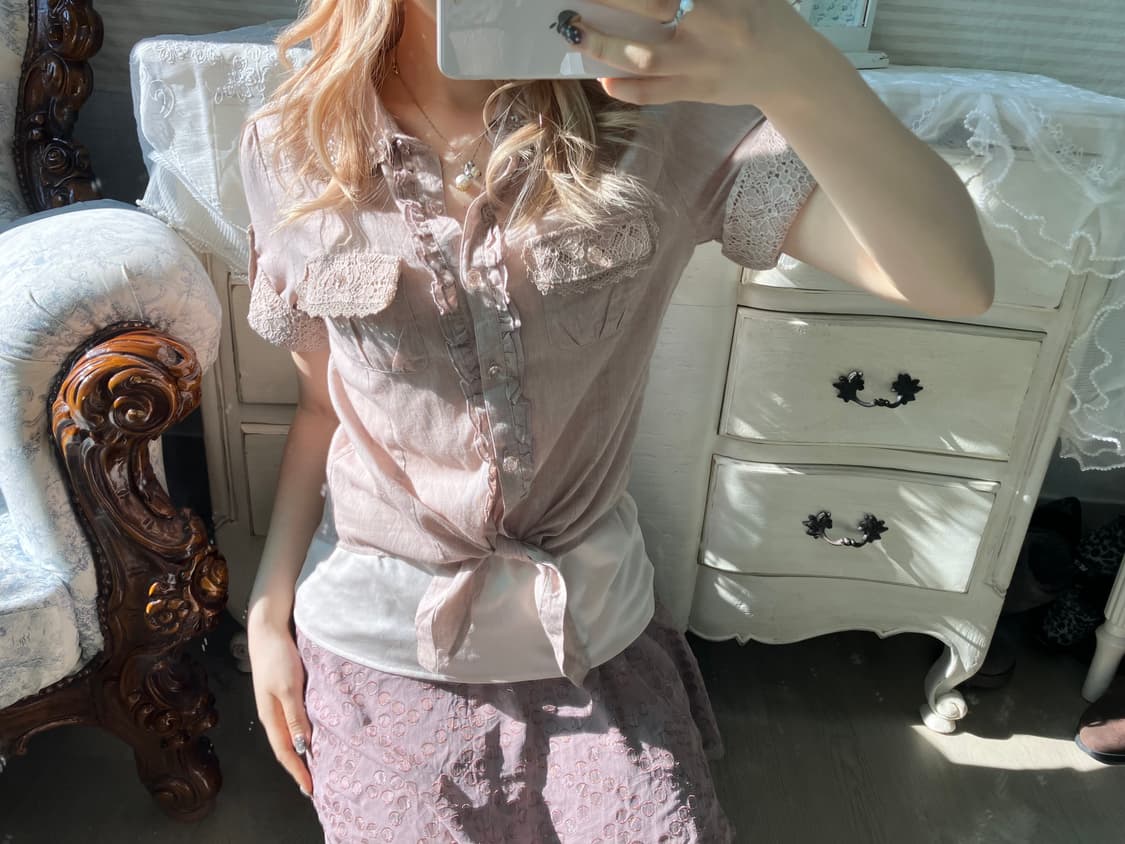 액시즈팜 히메 핑크 레이스 롤업셔츠 상품이미지3