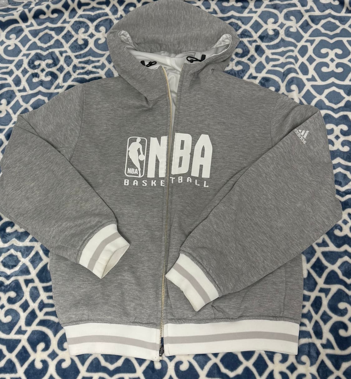 빈티지) NBA 아디다스 리버시블 바람막이 후드집업 그레이 화이트 상품이미지2