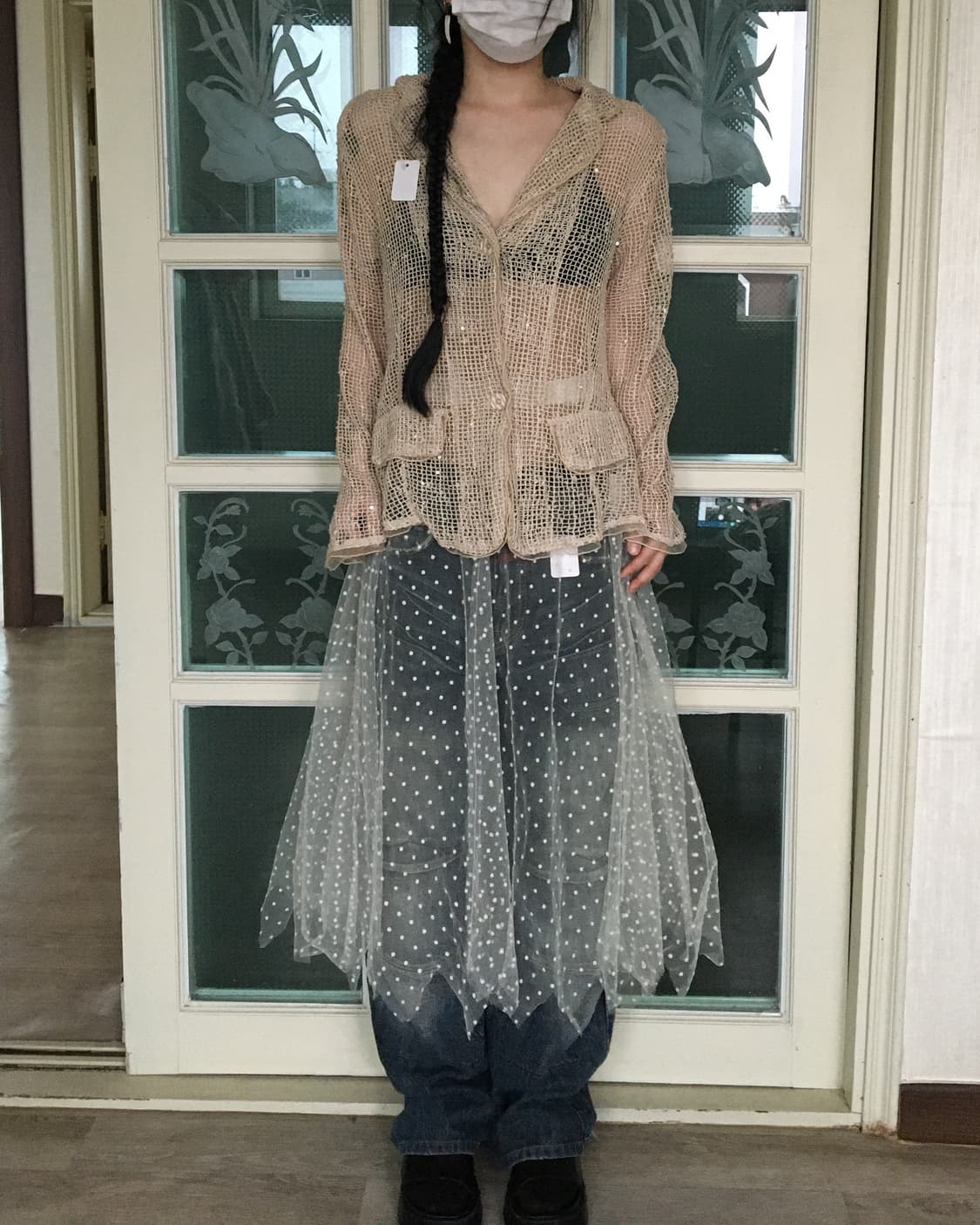 Dot pattern see through unbalanced skirt 상품이미지5