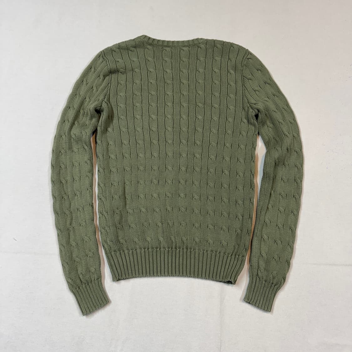 M) 폴로 랄프로렌 코튼 케이블 꽈배기 브이넥 니트 올리브 그린 상품이미지4