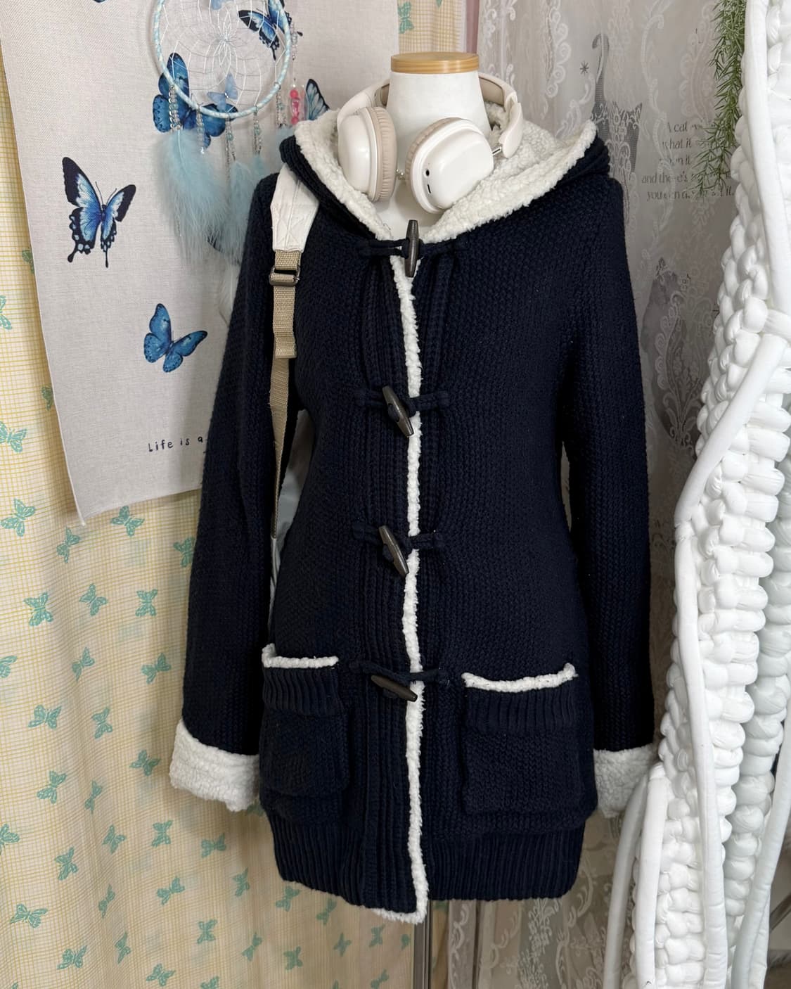 네이비 뽀글이 후드 떡볶이 더플 가디건 상품이미지4
