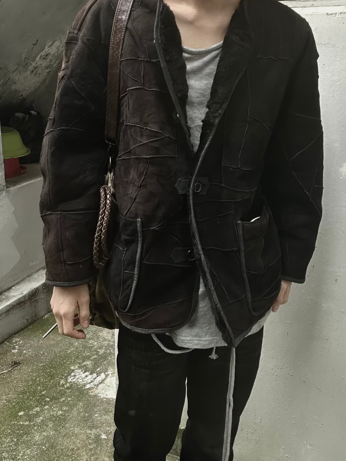 1980s issey miyake 레더 시어링 블랙 자켓  상품이미지1