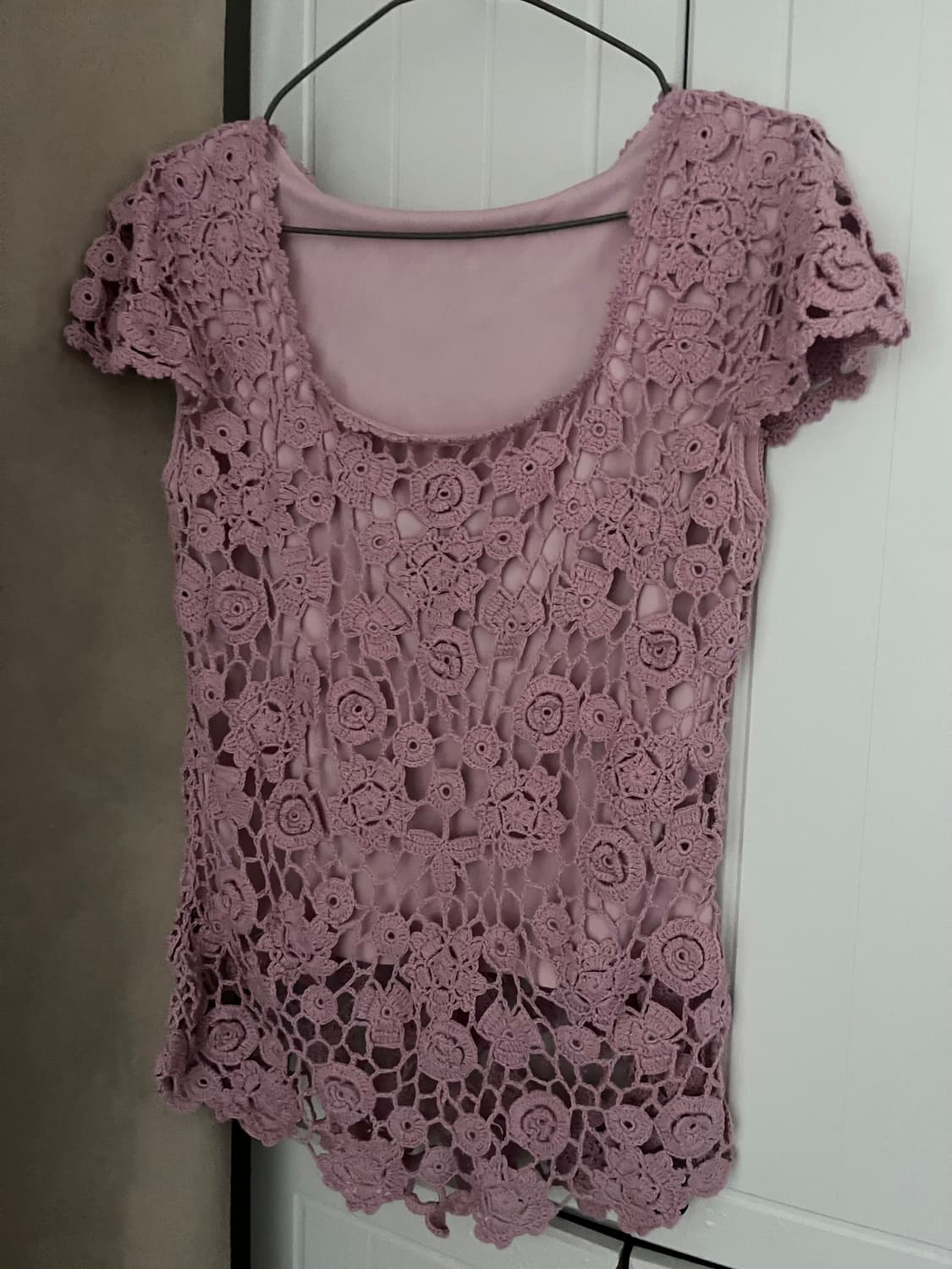 핑크 크로쉐 니트 반팔 상품이미지2