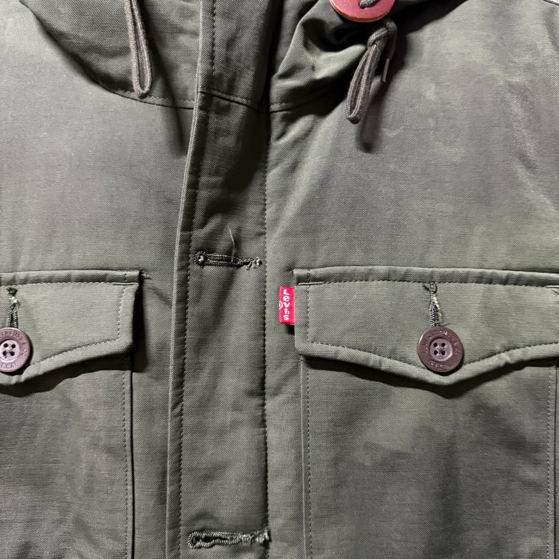 리바이스 리프 패턴 플리스 후드 파카 카키 상품이미지4