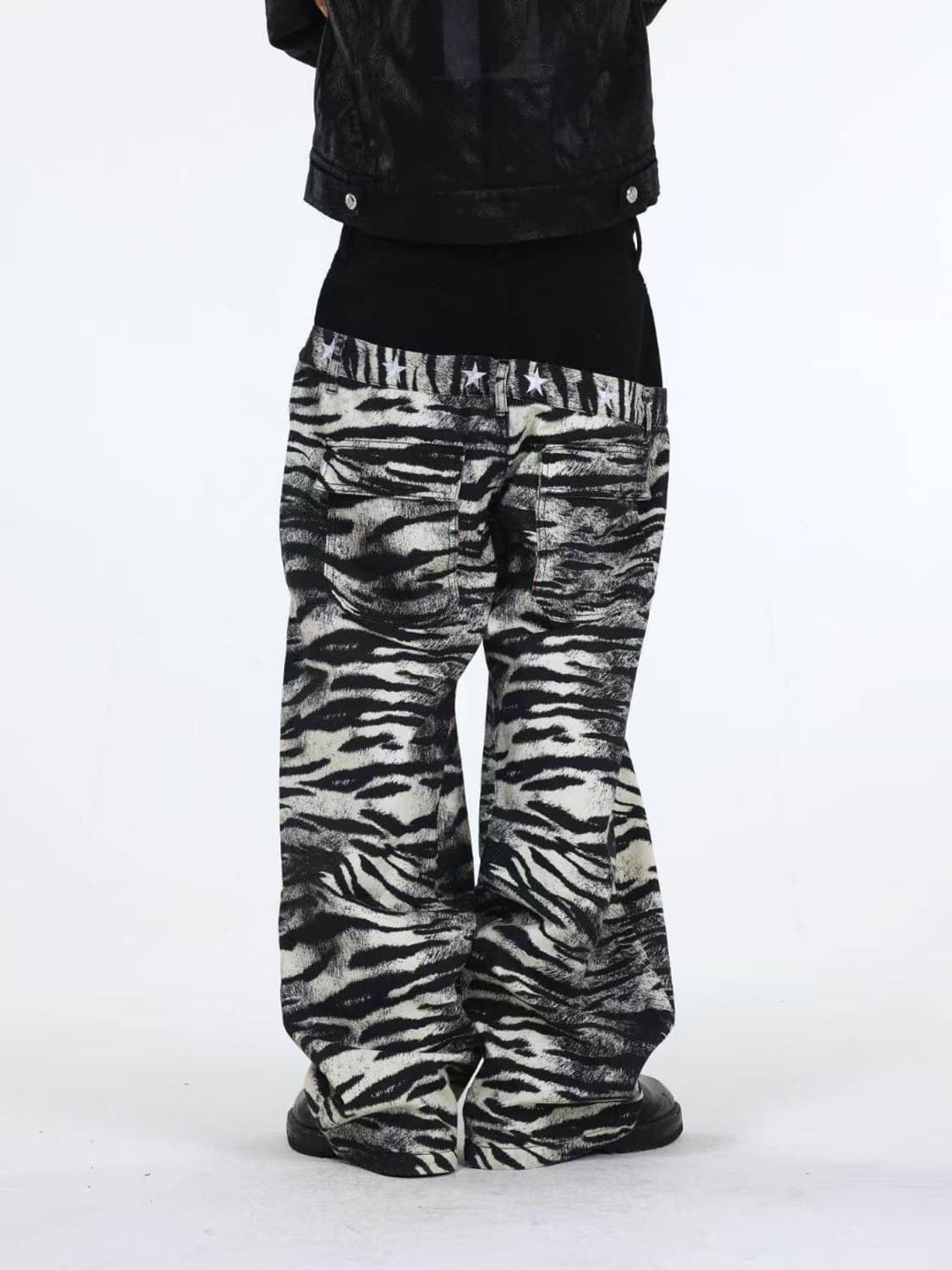 Zebra Print Asymmetric Waist Baggy Jeans 상품이미지3