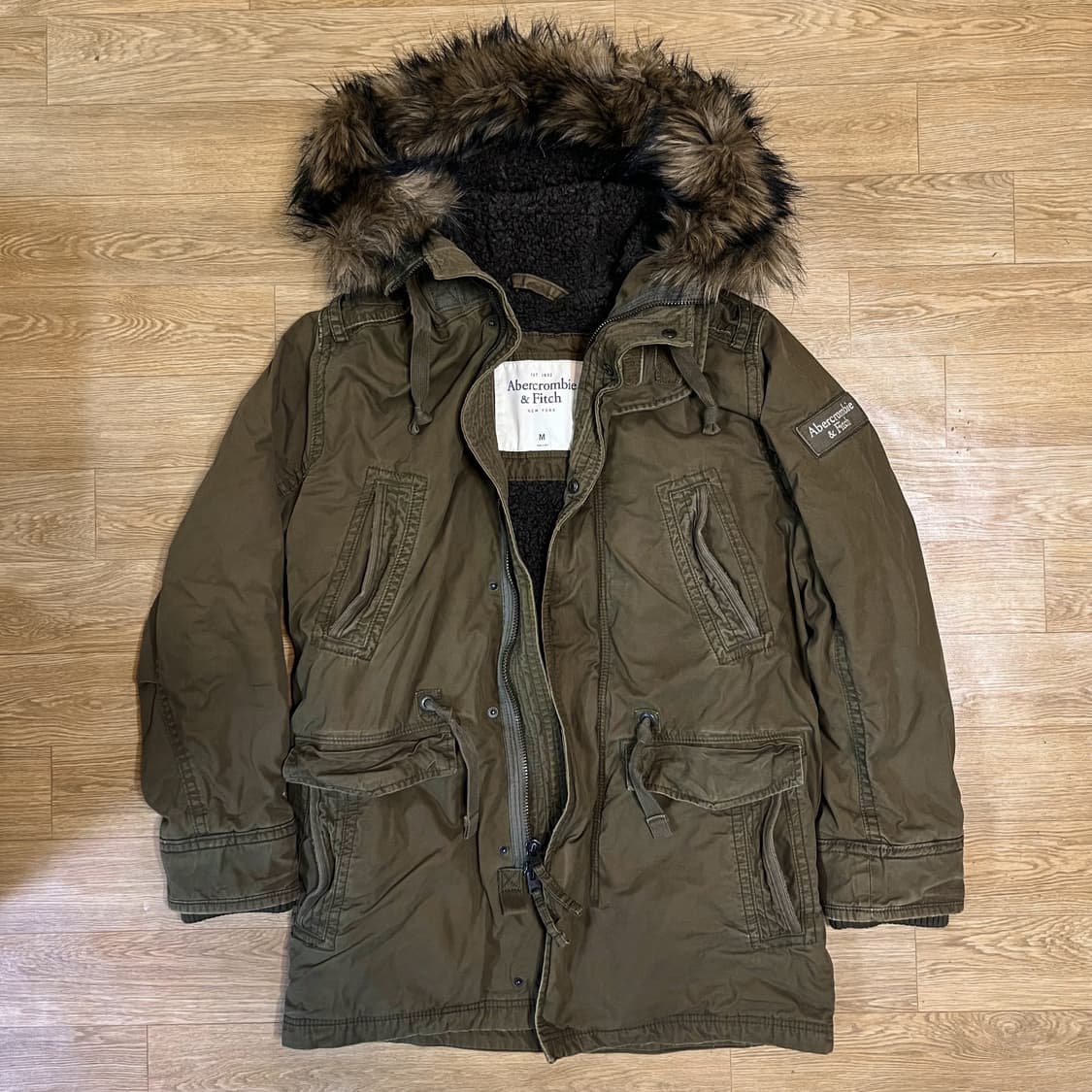정품/오버M) 아베크롬비 프리미엄 아우터 쉐르파 양털 후드퍼 야상 패딩 상품이미지1