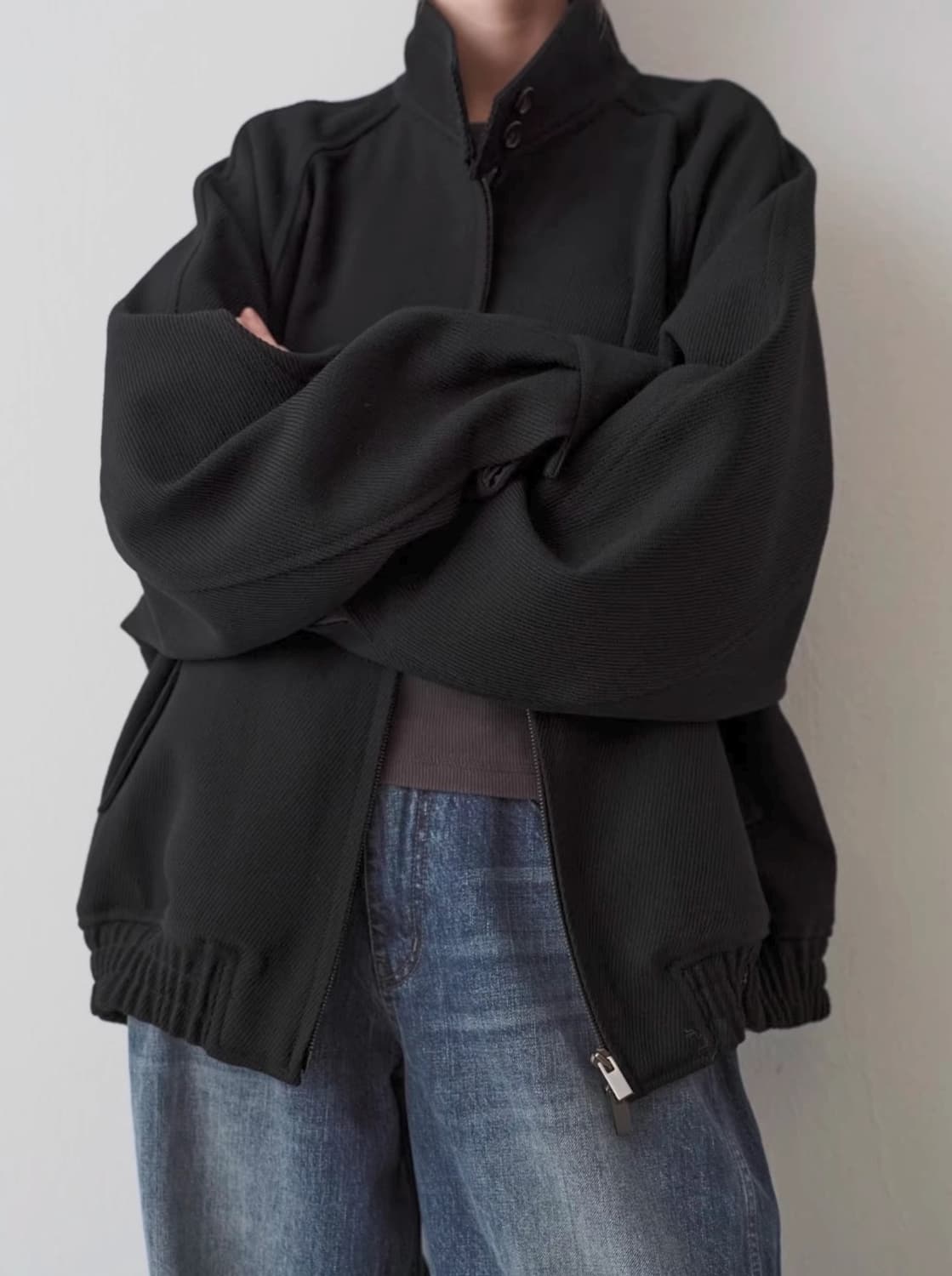 (s) 파사드패턴 울 블루종 자켓 블랙 상품이미지3