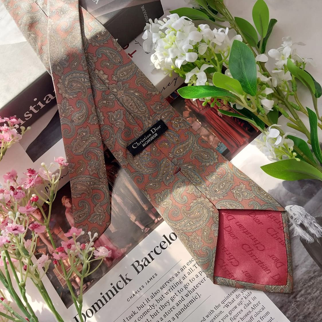 디올 실크 브라운 페이즐리 패턴 넥타이 9.1cm A+등급 K1746
 상품이미지5