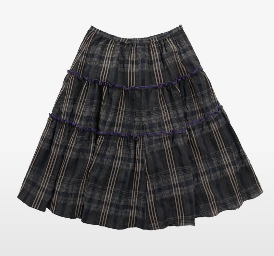 SIO 시오 셔링 미디 체크 스커트 블랙 상품이미지1