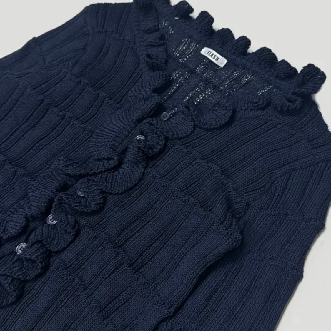 빈티지 프릴 니트 가디건 네이비 상품이미지2