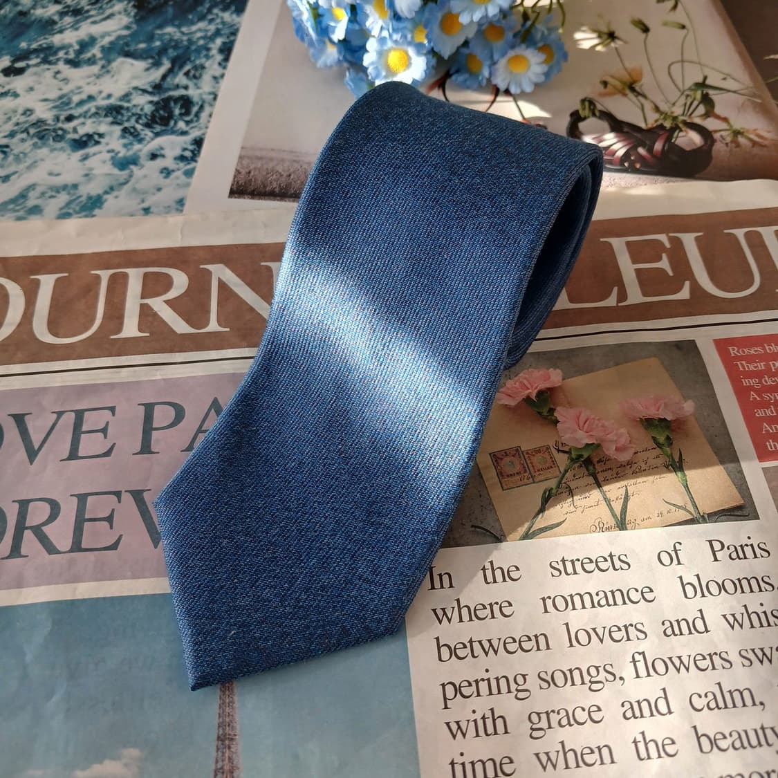 닥스 실크 혼방 블루 솔리드 슬림 넥타이 7.6cm A+등급 A19539 상품이미지2