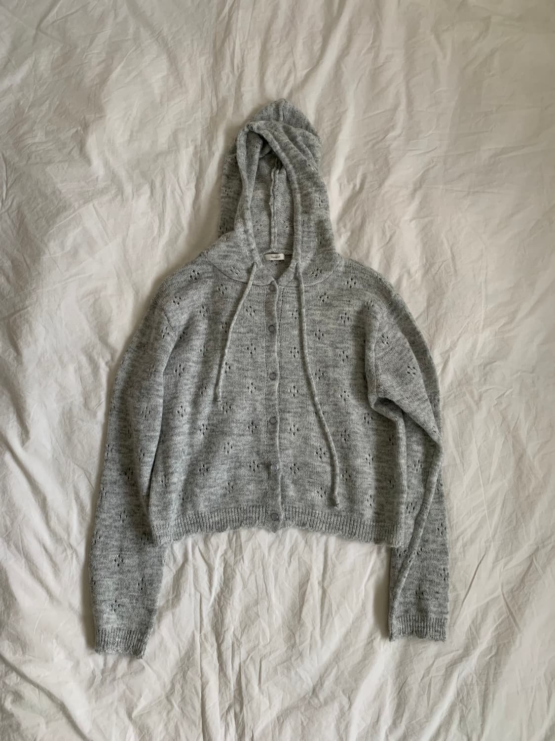 그레이 펀칭 니트 후디 상품이미지1