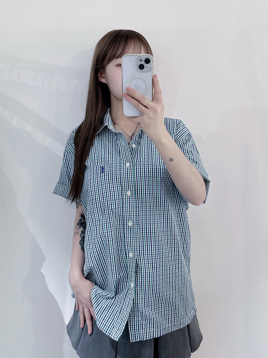 YSL 90’s 스몰로고 체크 반팔 셔츠 상품이미지2