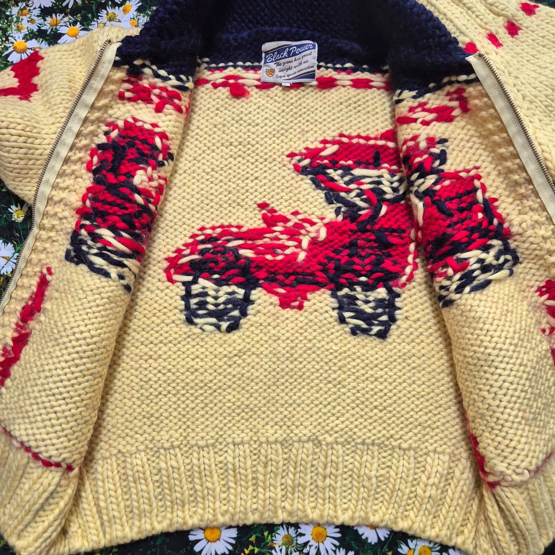 black power 일본 코위찬 옛날 자동차 패턴 니트 자켓 L 상품이미지5