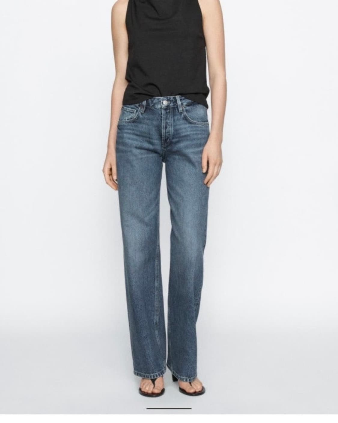 77사이즈) 마시모두띠 미드웨이스트 와이드 레그 데님 팬츠 흑청워싱팬츠 상품이미지1